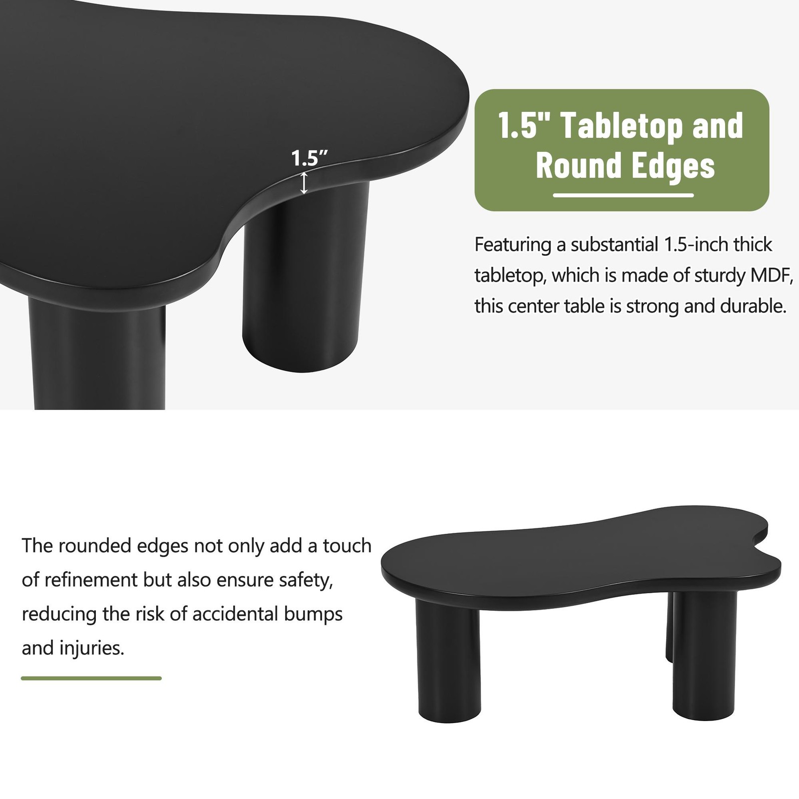 Vinsetto Cloud Coffee Table with 1.5" Thick Tabletop
