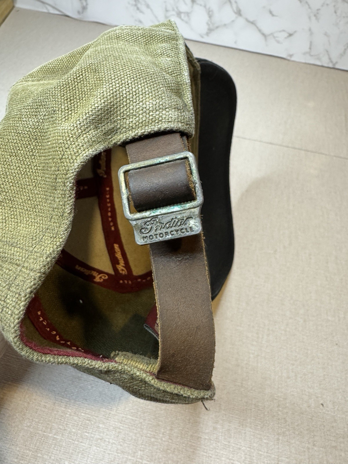 Indian Motorcycle 1901 Flatbill Waxed Cotton Hat Leather Strap Adustable