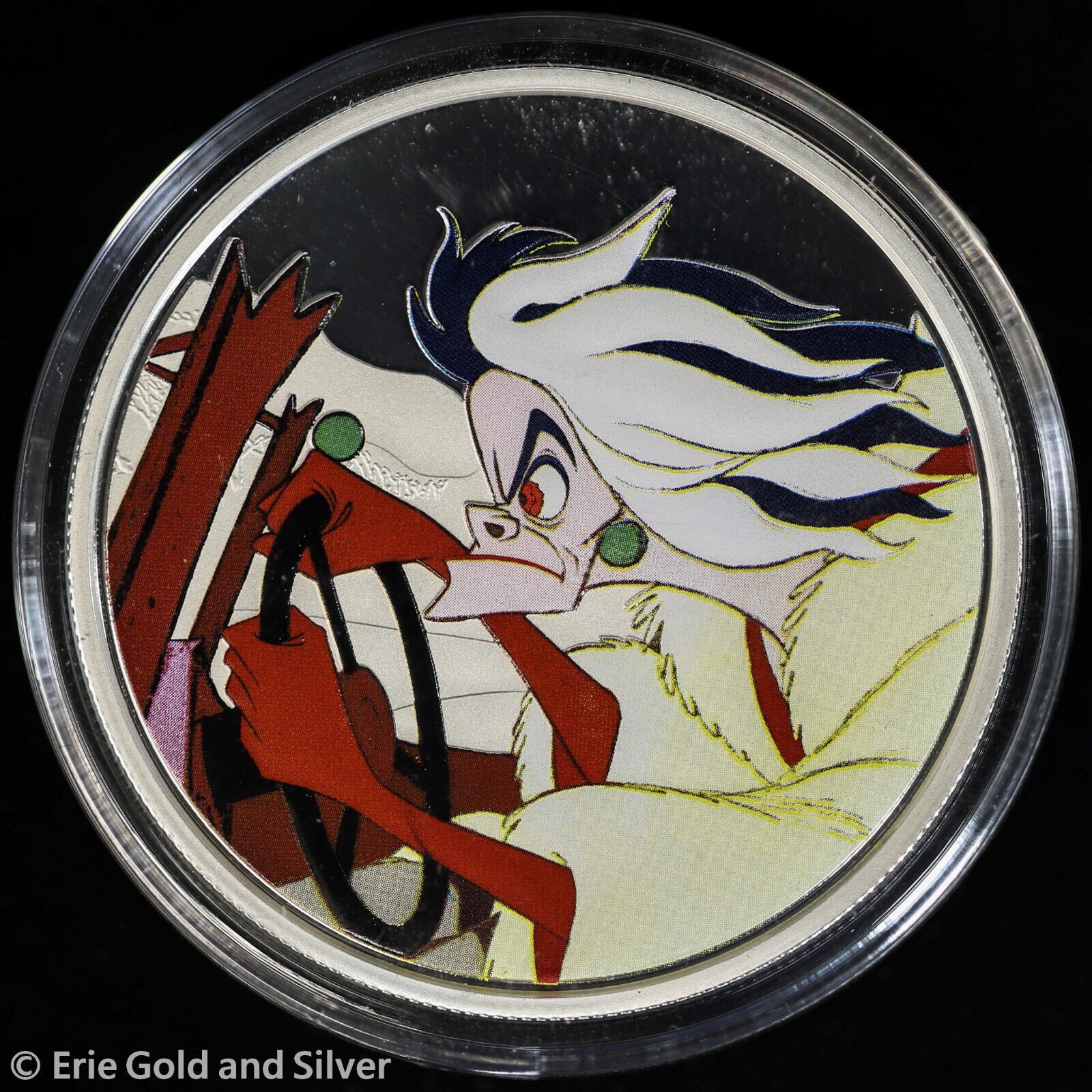 2022 $2 Niue 101 Dalmatians Cruella de Vil 1 oz Silver Colorized Coin in OGP