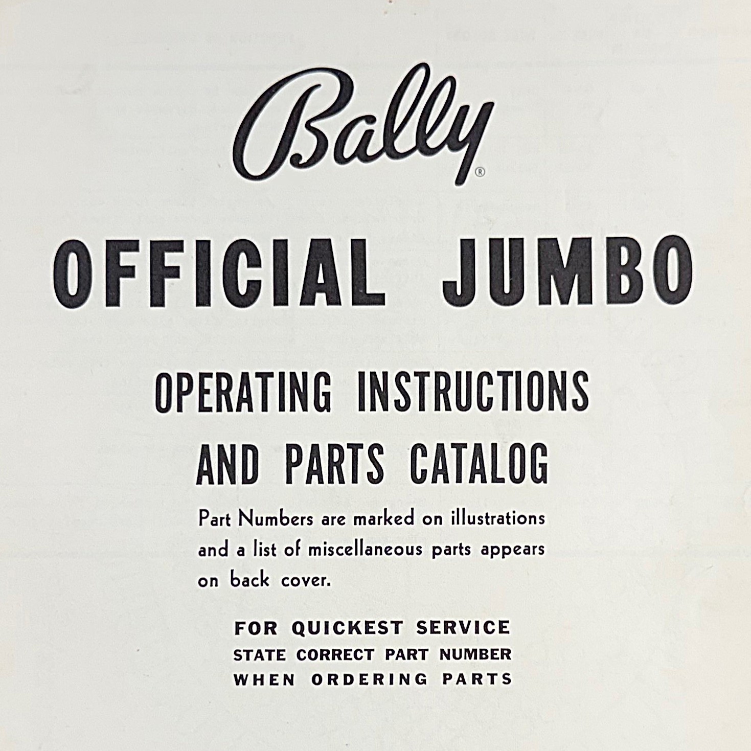 Bally Official Jumbo Bowler Shuffle Game Machine Manual Operating Parts ORIGINAL