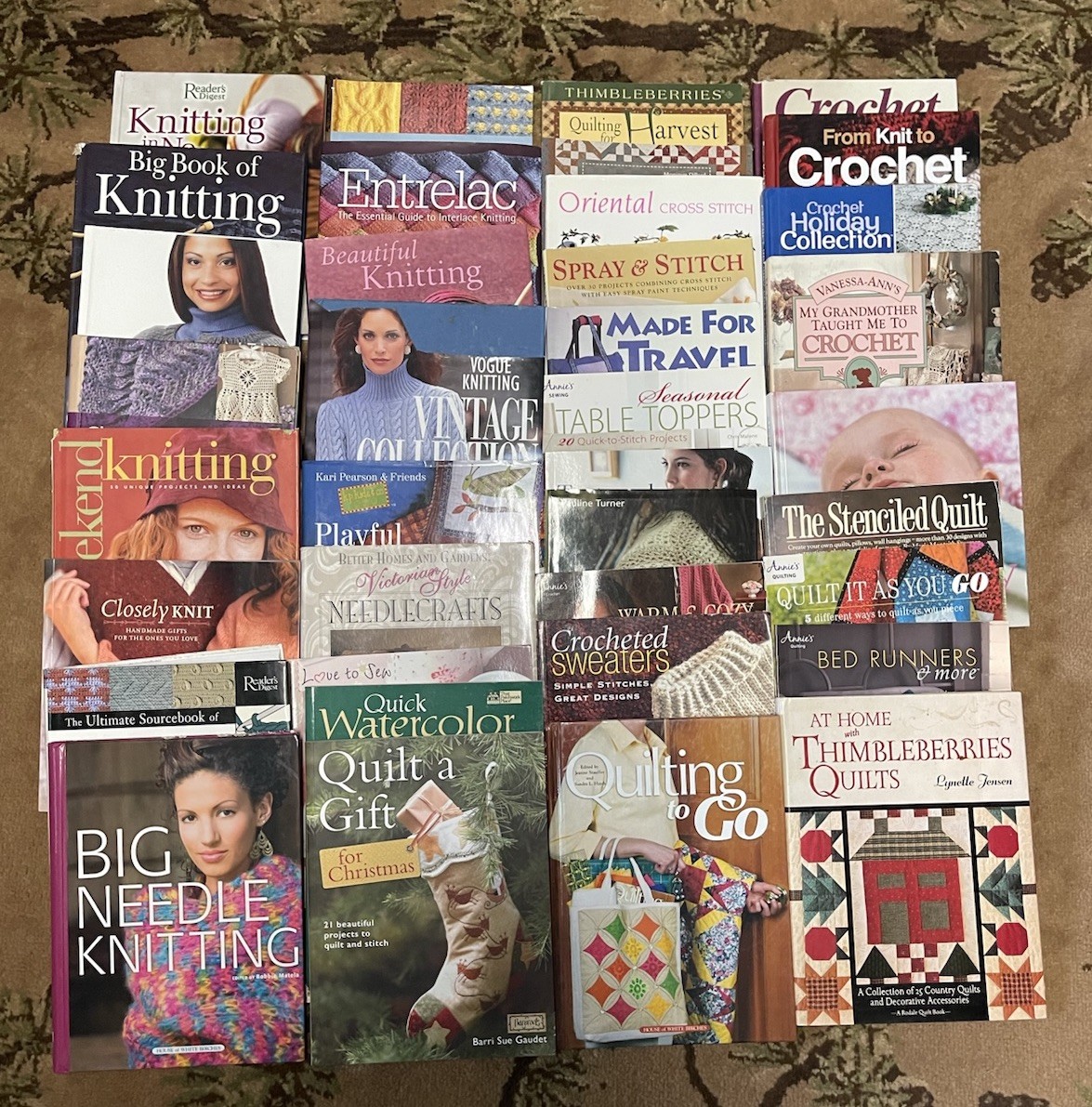 Huge Lot Of 36 Quilting,Knitting, Crochet Books