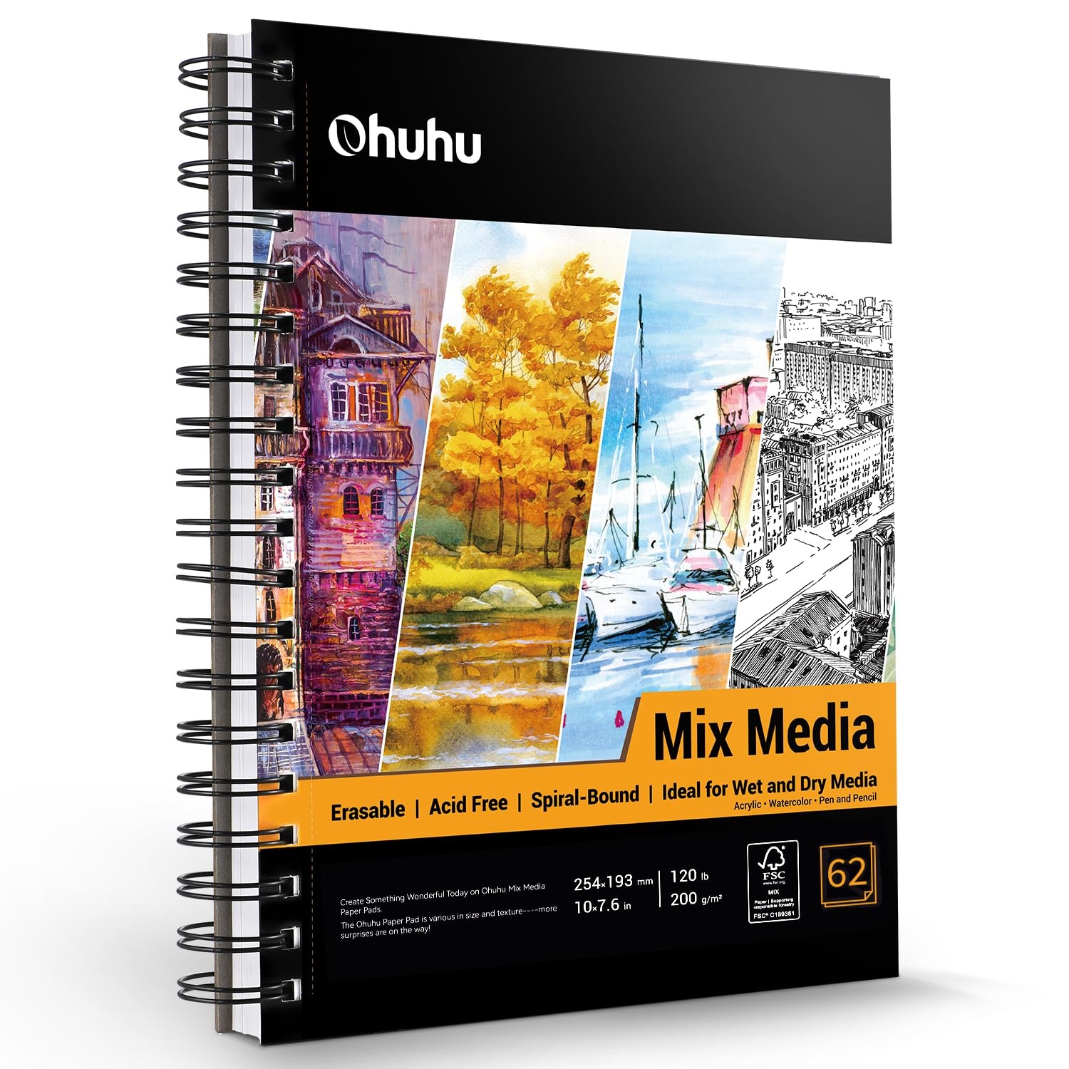 Sketchbook Mixed Media Paper 7x10 Inch 120 LB 200 GSM Heavyweight Spiral Bound D