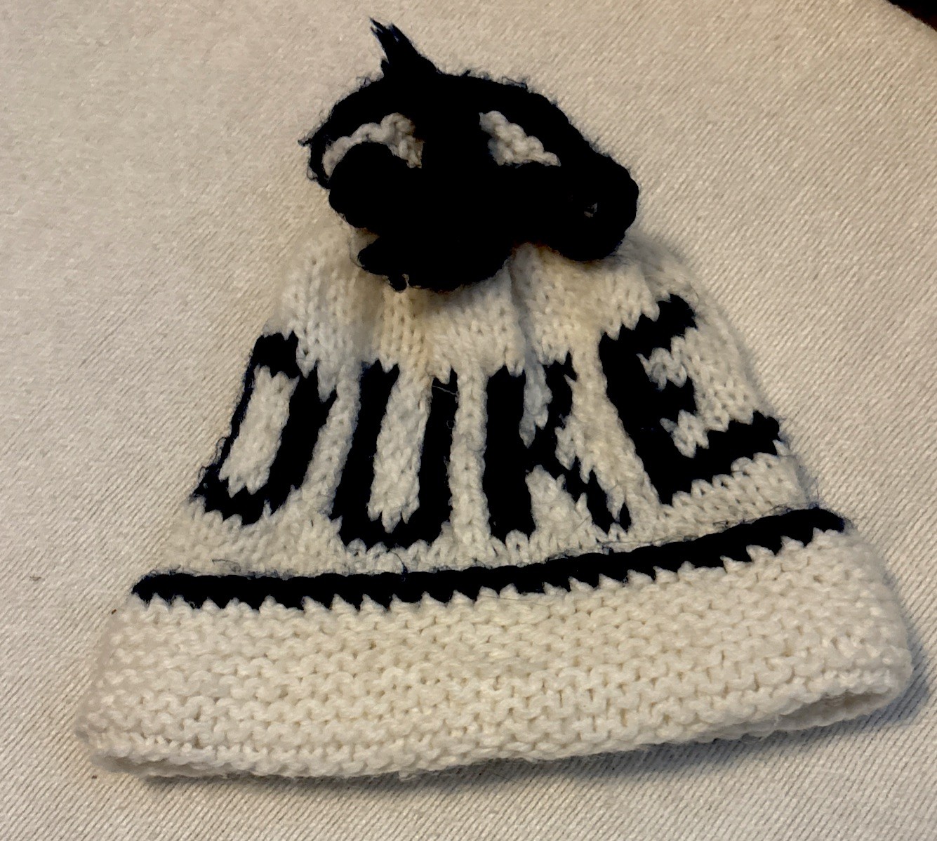 Vintage Knit White W/ DUKE blue logo Beanie Hat CHILD, Infant, Baby Doll   Gift