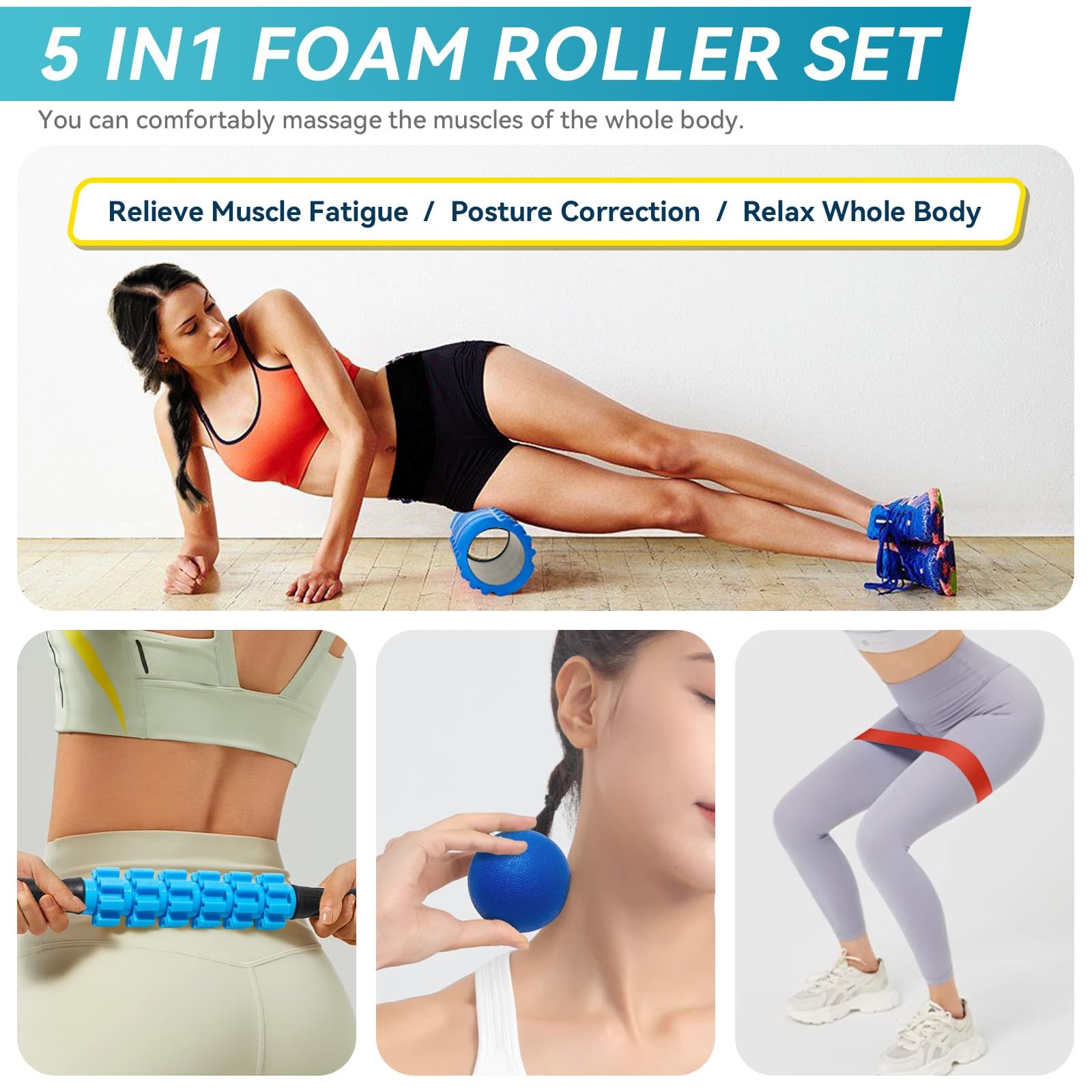 5 in 1 Foam Roller Set for Deep Tissue Muscle Massage, High Density Trigger P...