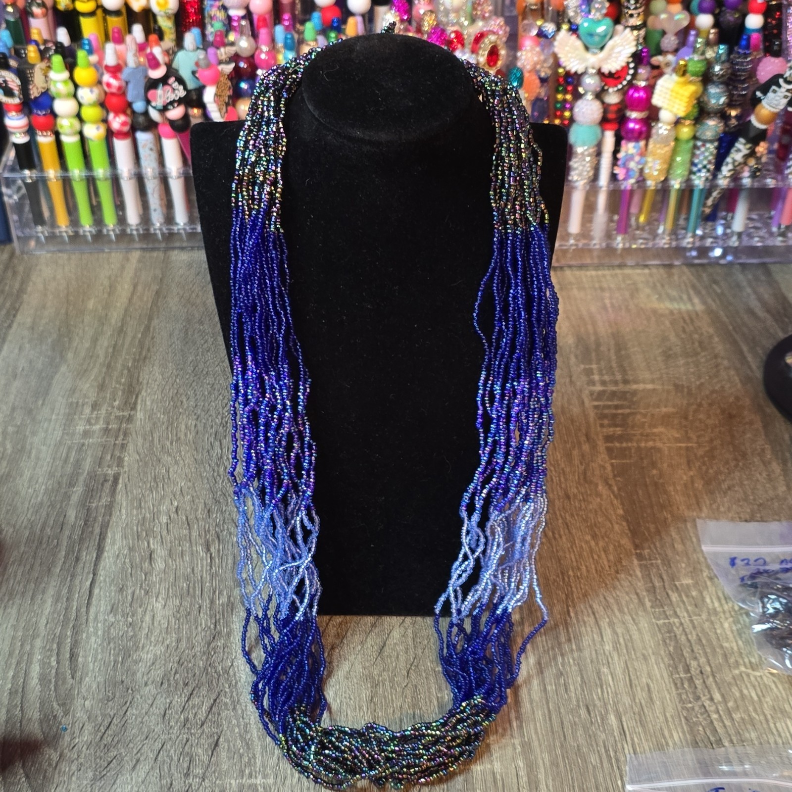 Handcrafted Multi-Strand Blue Glass Beaded Bracelet with Beaded Loop Closure