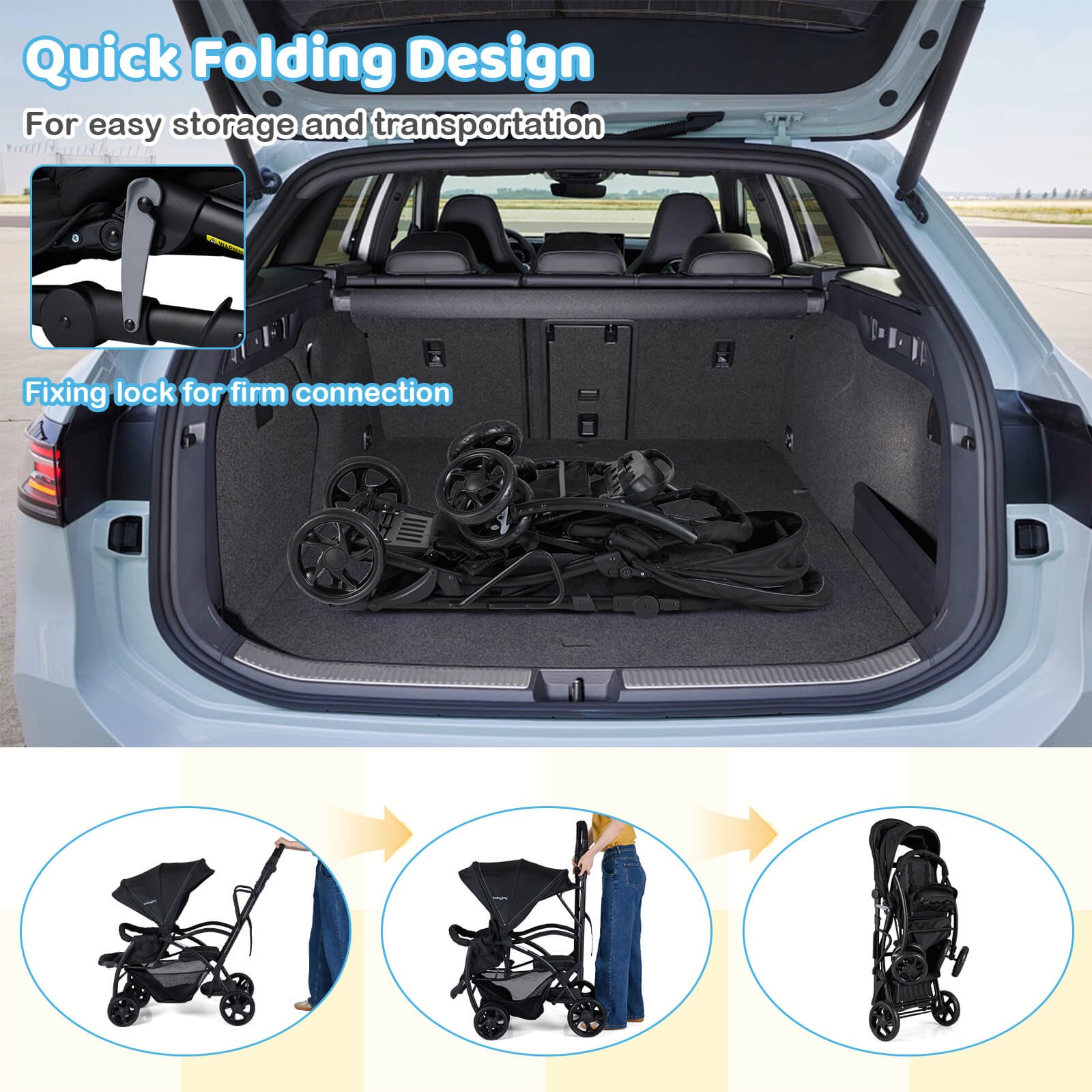 Sit & Stand Double Stroller w/Adjustable Handle Bar Backrests Footrest Canopies
