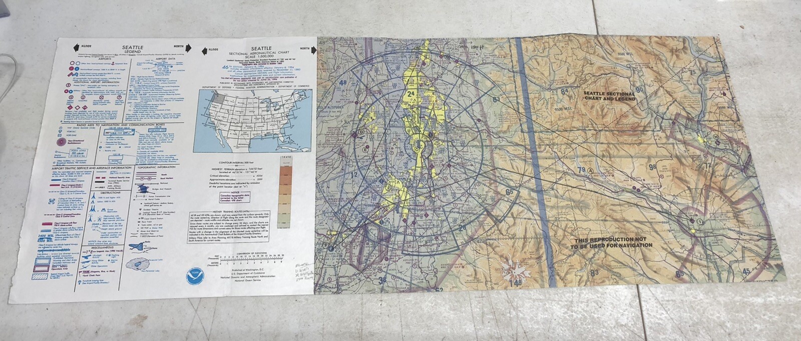 1994 NOAA SEATTLE Sectional Aeronautical Chart - 46th Edition