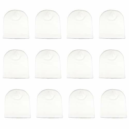 White WHOLESALE LOT OF 12 PLAIN BLANK SOLID SKULL SHORT 9" BEANIE HATS
