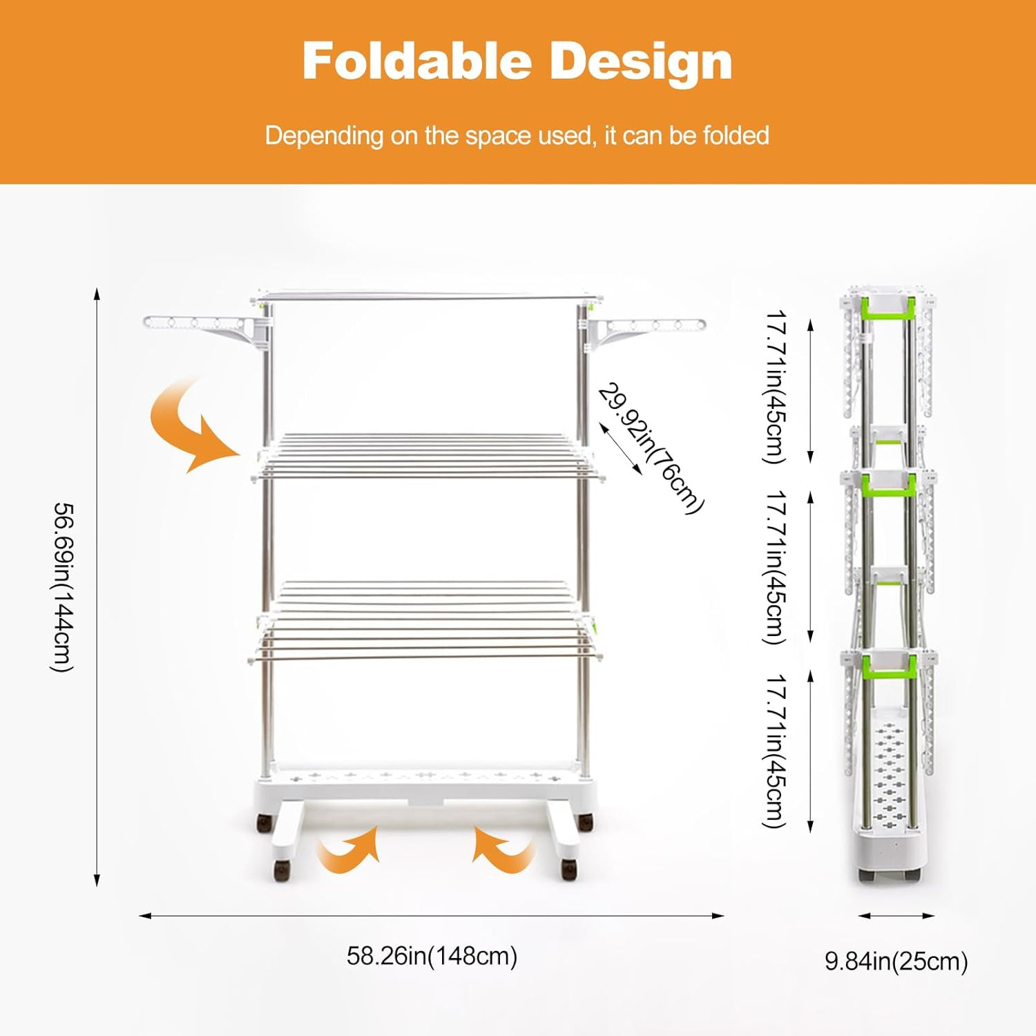 4-Tier Foldable Clothes Drying Rack with Wheels for Indoor & Outdoor Use