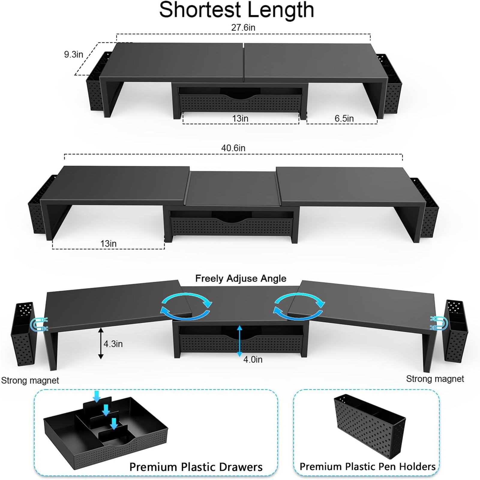 Dual Monitor Stand Riser Desk Organizer With Drawer Pen Holders Computer