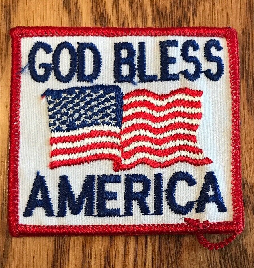 American Flag GOD BLESS AMERICA embroidered iron-on patch Emblem Red Border 3x3