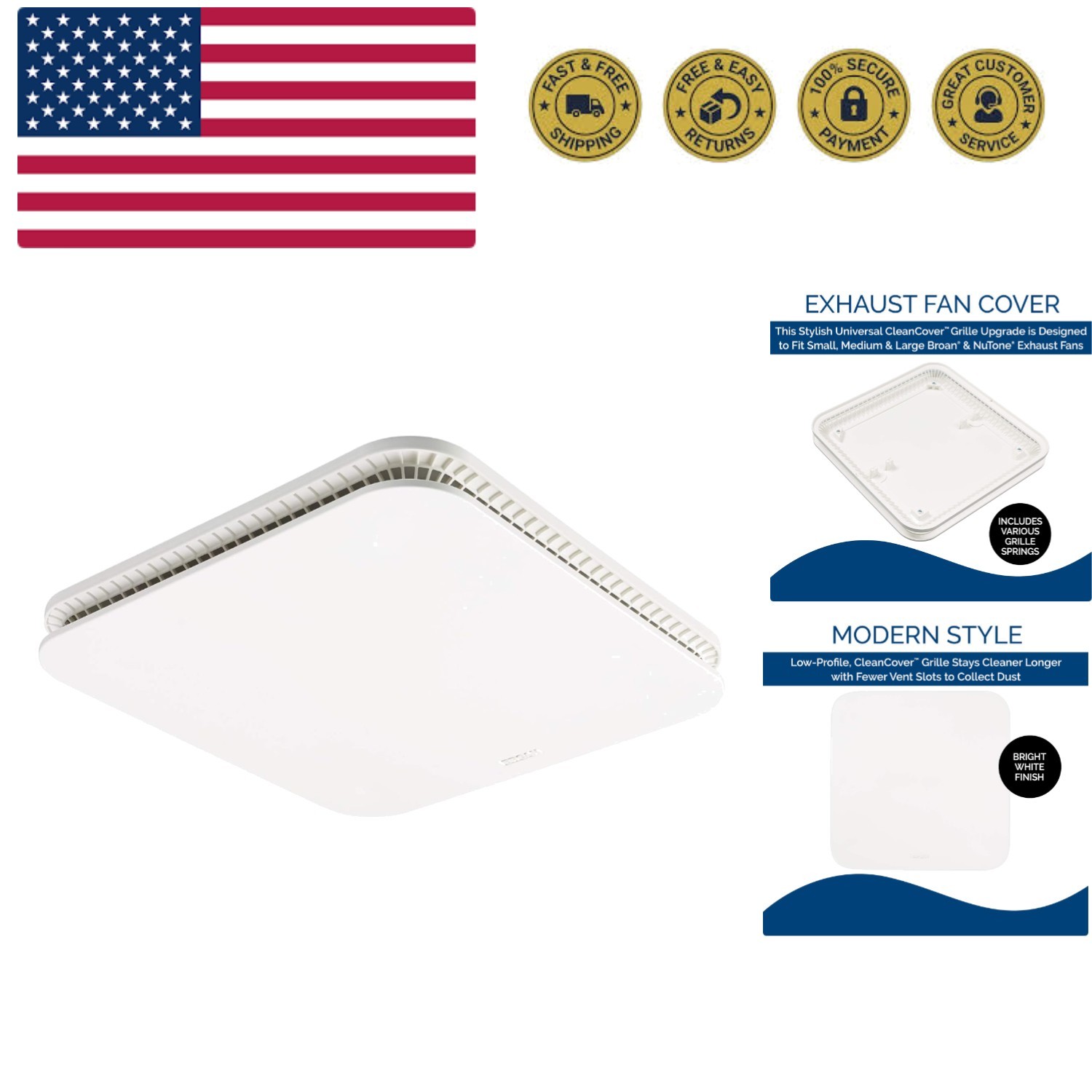 FG701S Universal CleanCover Bathroom Exhaust Upgrade Grille Cover, White Bath...