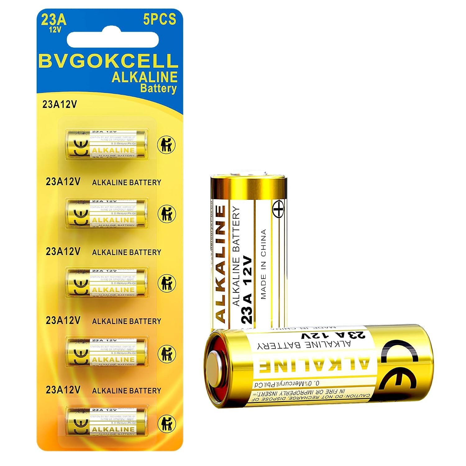 A23 23A 12 Volt Battery (5-Pack), MN21/23 12V Alkaline Battery, Long Lasting for