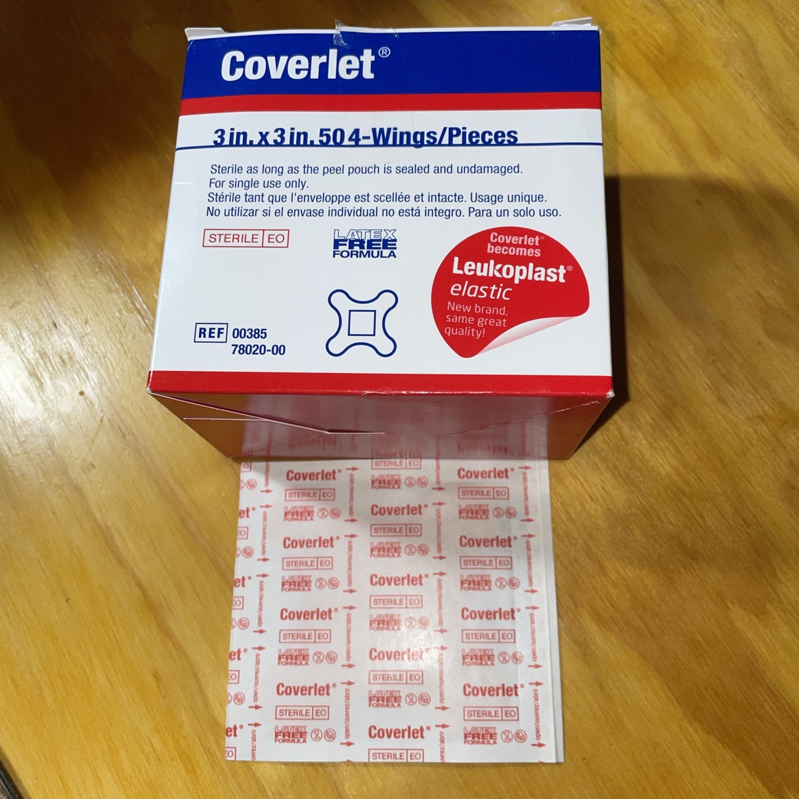 COVERLET 00385 4-WING 3" X 3" BANDAGE Open BOX OF 45 BANDAGES Exp 10/24