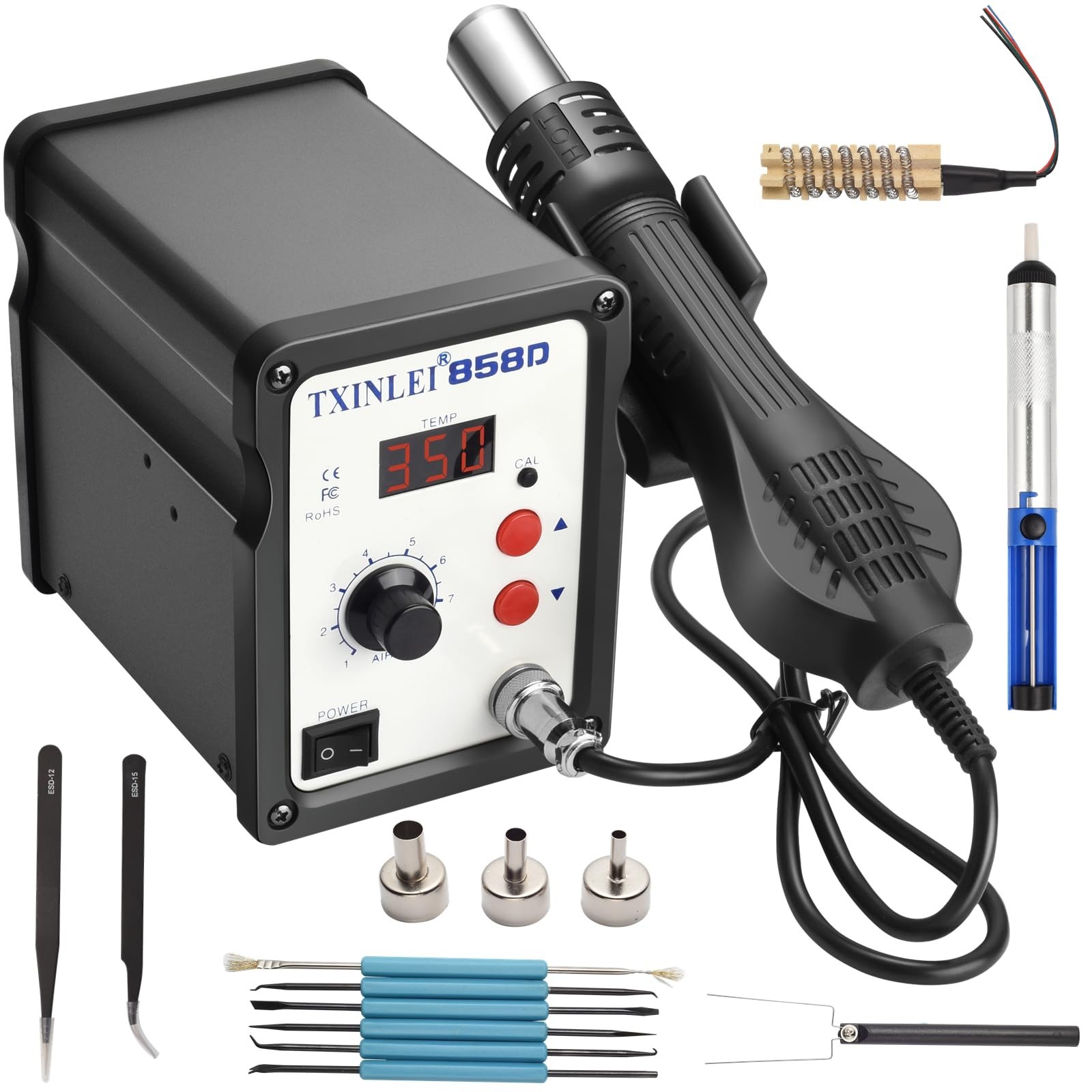 858D 110V Solder Station, Digital Display SMD Hot Air Rework Station Solder I...