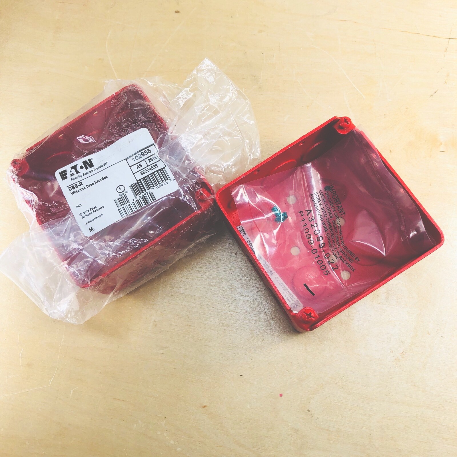 QTY 2 EATON (DBB-R 102955) WHEELLOCK DEEP BACKBOX RED