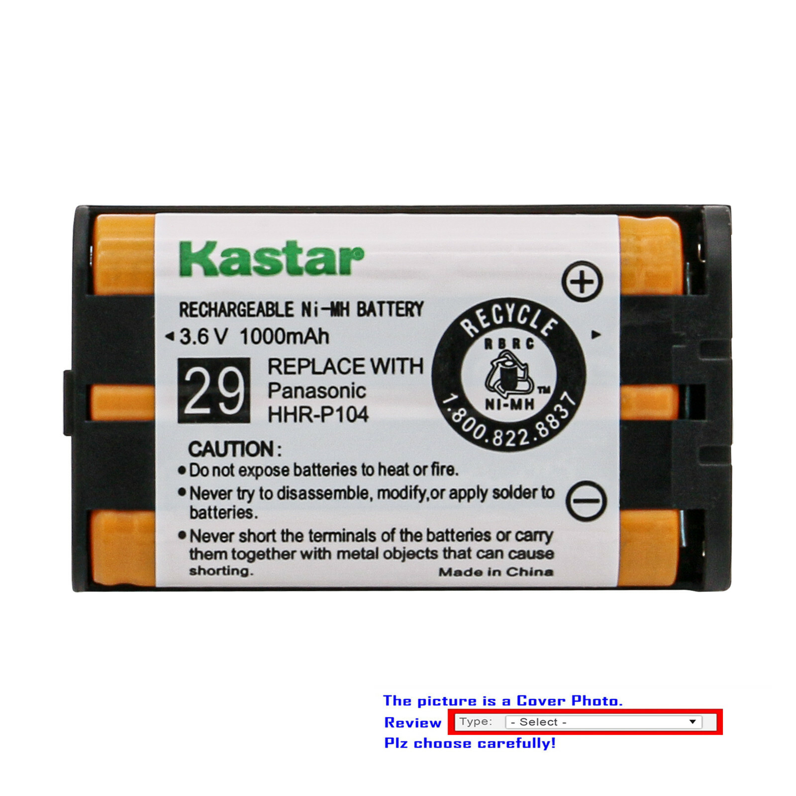 Kastar HHR-P104A Battery for Panasonic HHR-P104 HHR-P104A HHRP104 TYPE 29