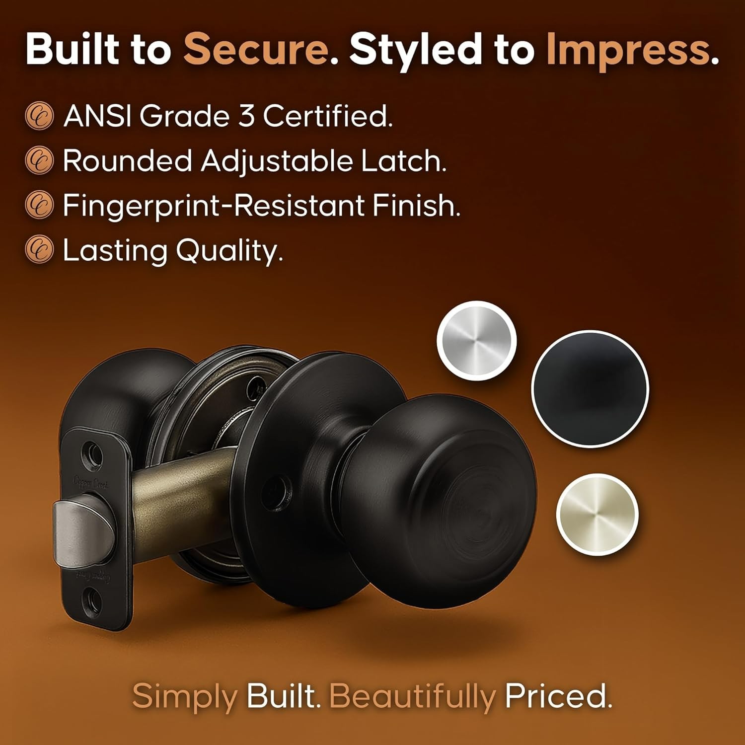 Quick Install Matte Black Interior Door Knob – ANSI Certified for Reliability
