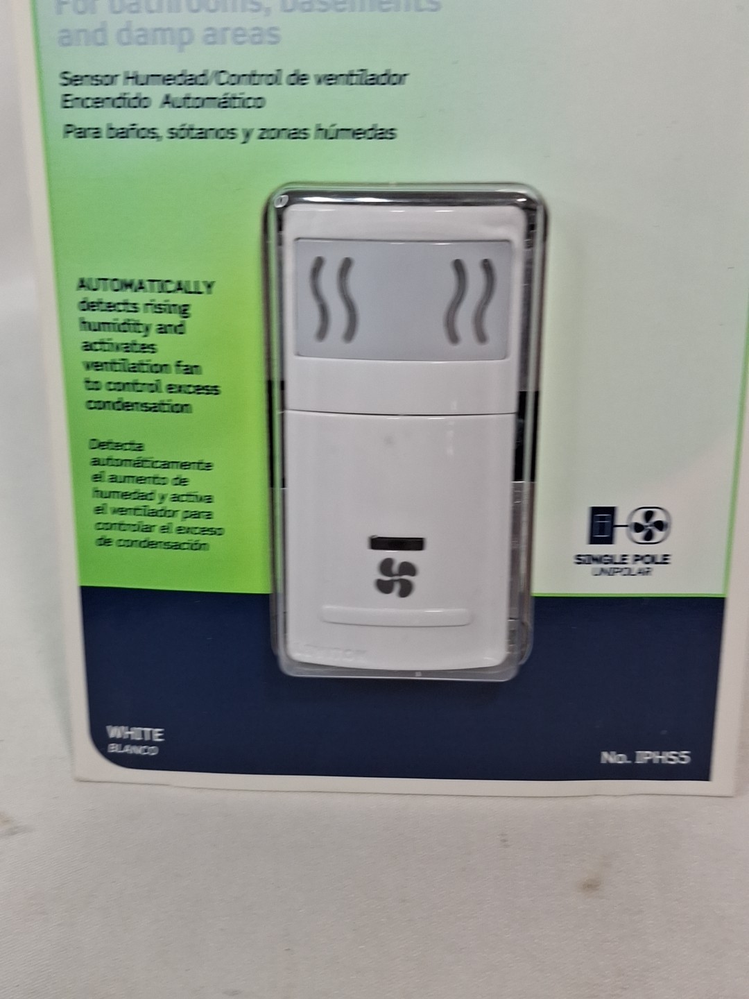 Leviton Decora Humidity Sensor/Fan Control IPHS5, White,