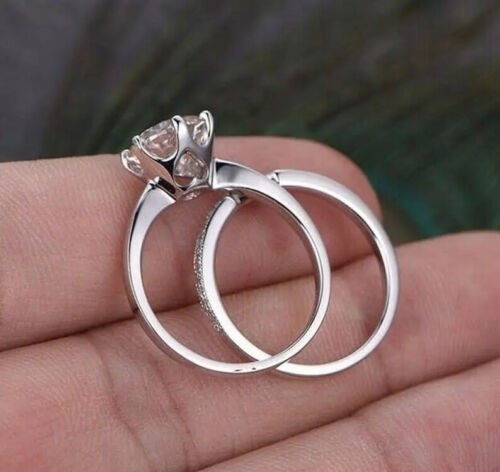 Lab-Created 1.90 Ct Round Cut Diamond Engagement Ring Set 925 Sterling Silver