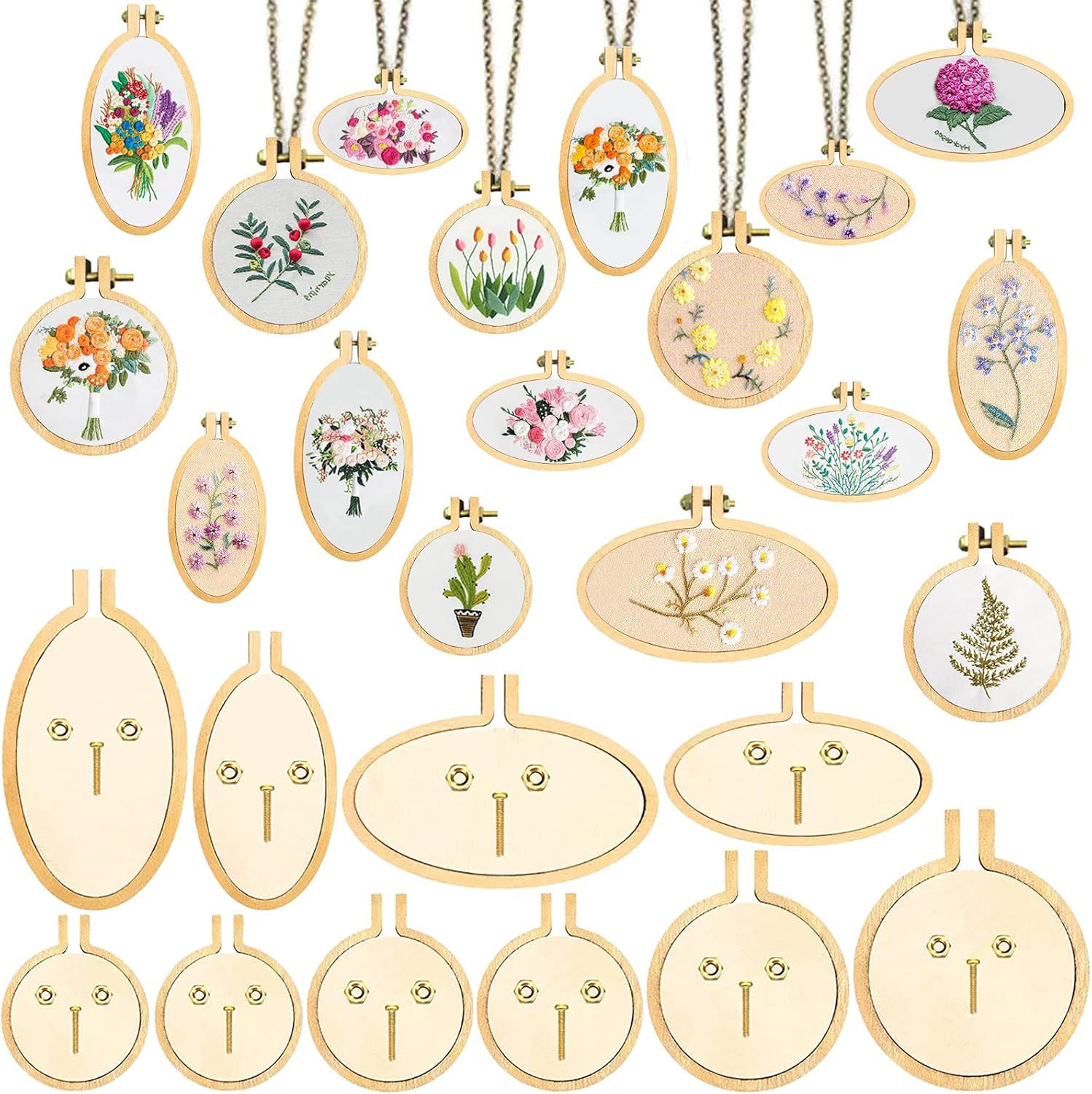 10 Pack Mini Embroidery Hoops - Small round & Oval Wood Hoops for DIY Embroidery
