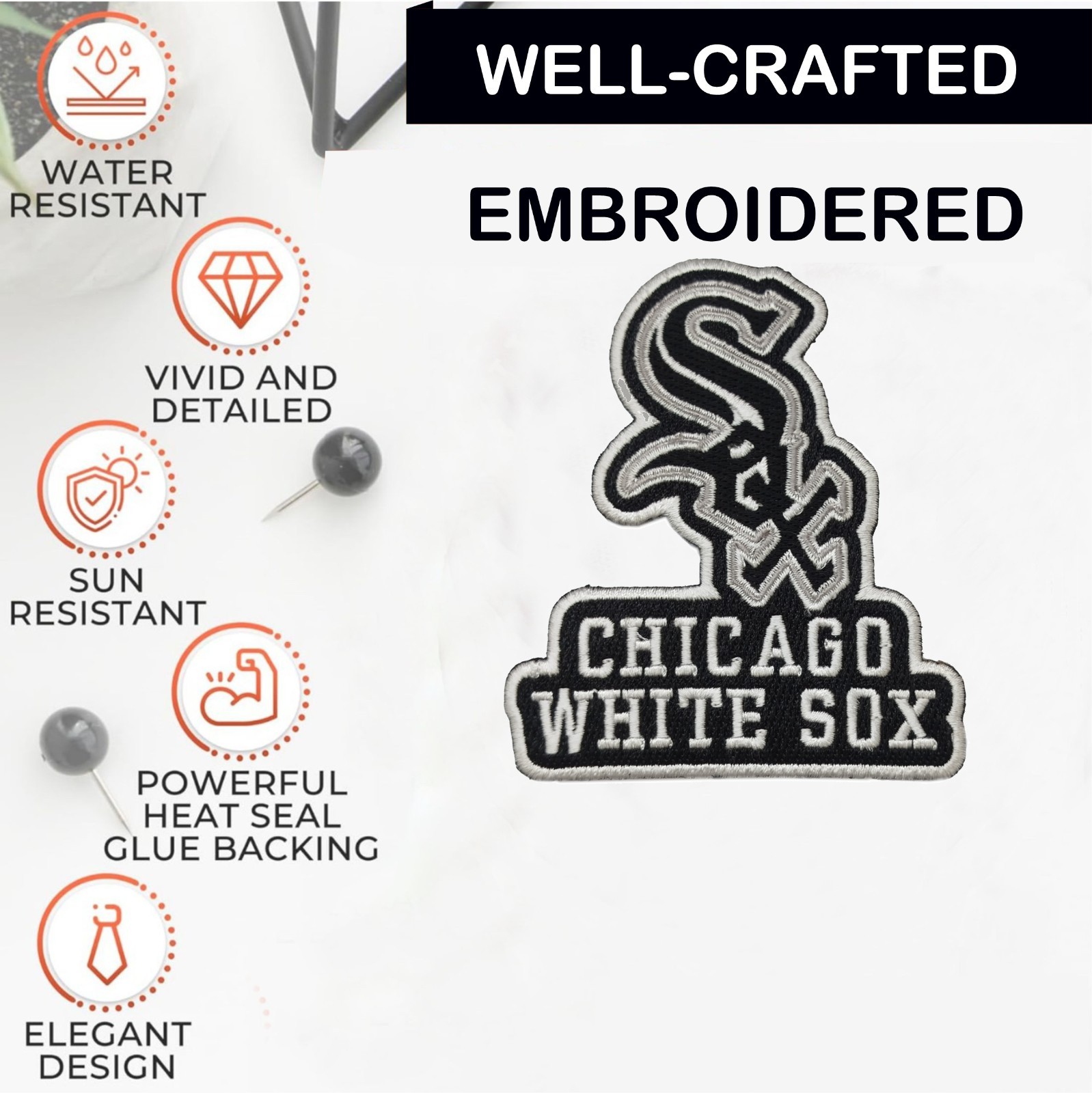 White Sox MLB Baseball Team Logo Iron On Patch-Sew Patch-Embroidered Patch