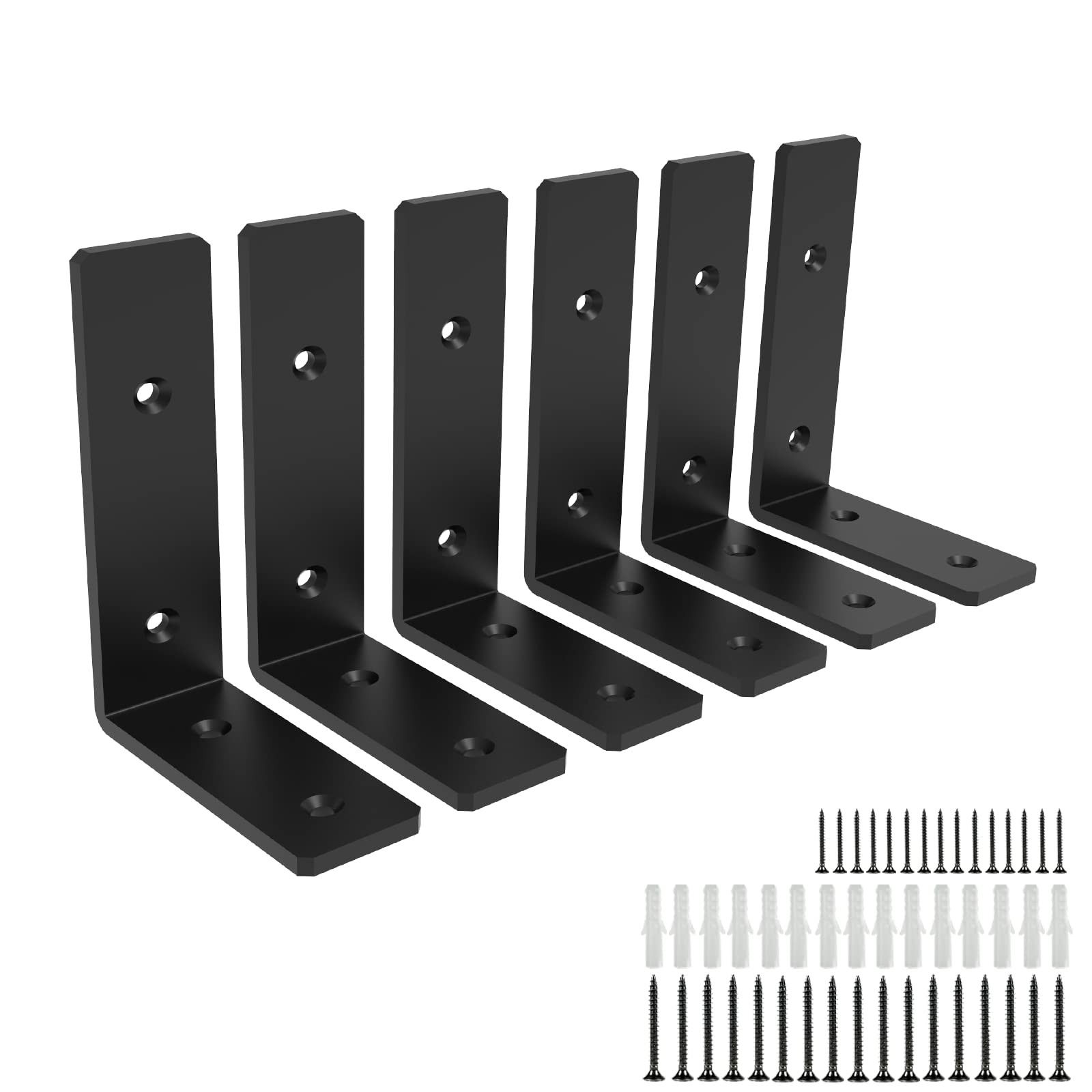Heavy Duty Shelf Brackets 6 Inch Metal 1/4 Inch Thick L Brackets 6 PCS Set