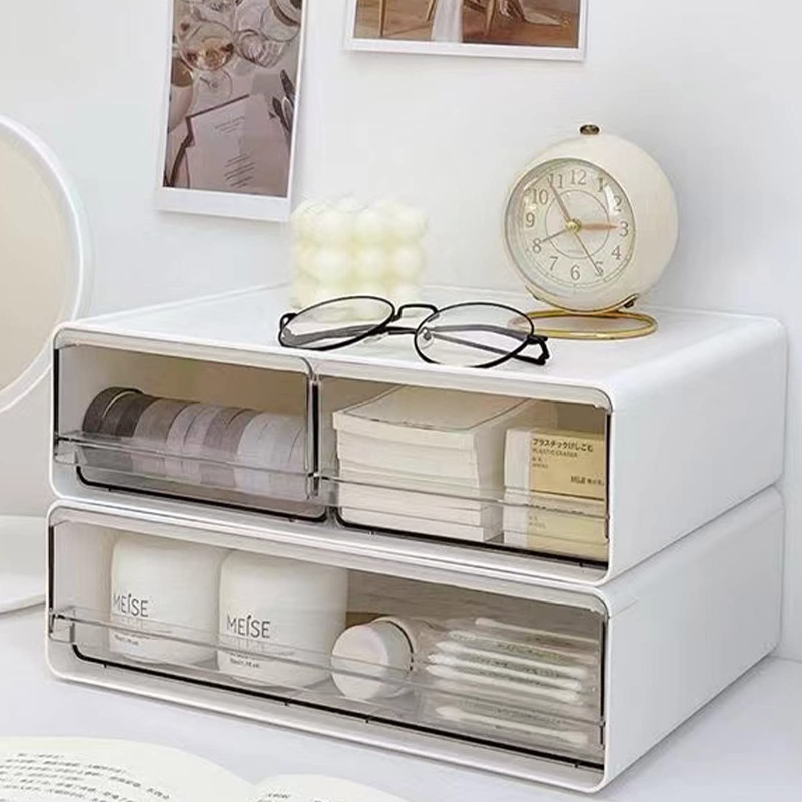 2 Packs Large Stackable Desk Organizer Drawers, Plastic Desk Storage Drawers,...