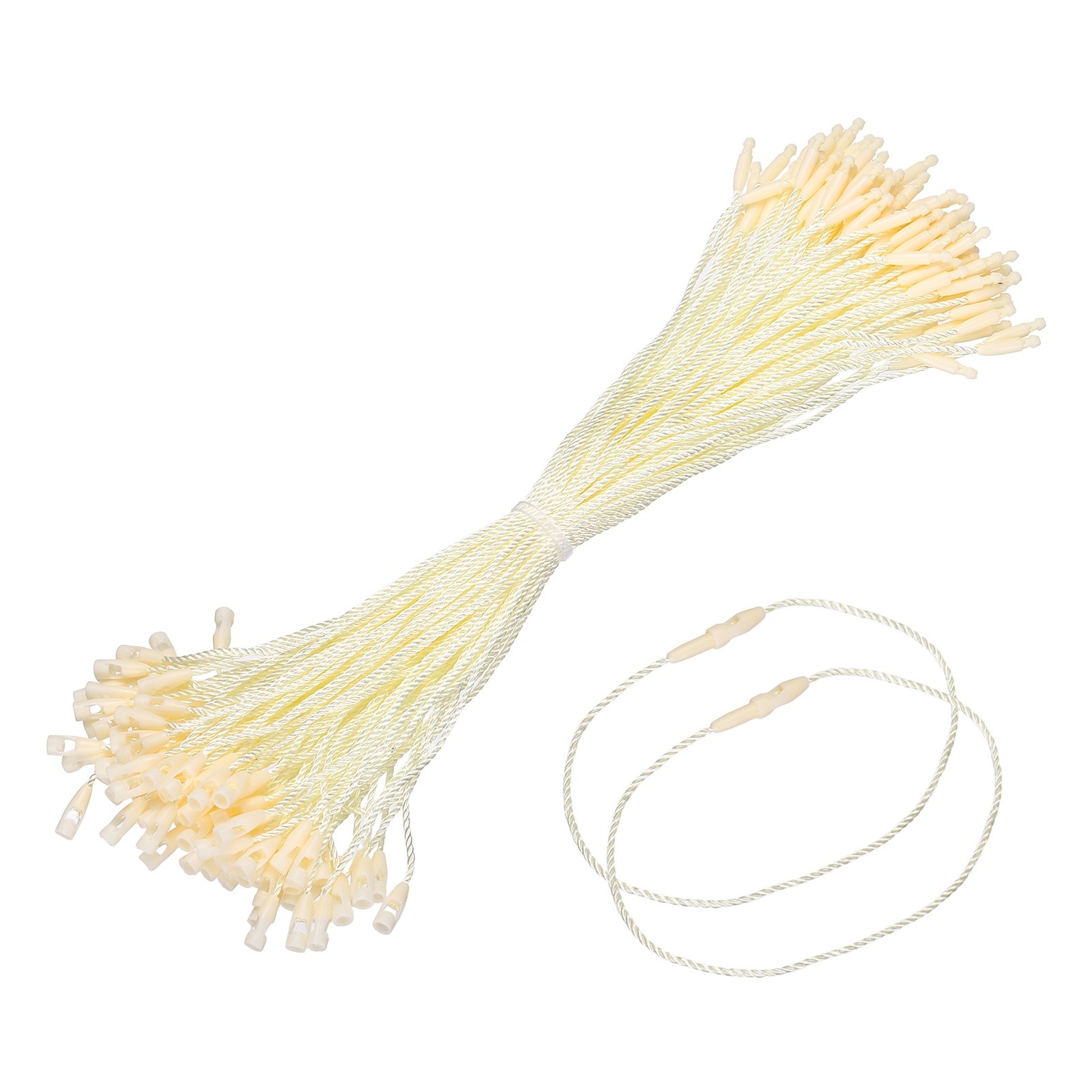 1000 Pcs Polyester Hang Tag String 8" Snap Lock Pins Loop Fastener, Beige