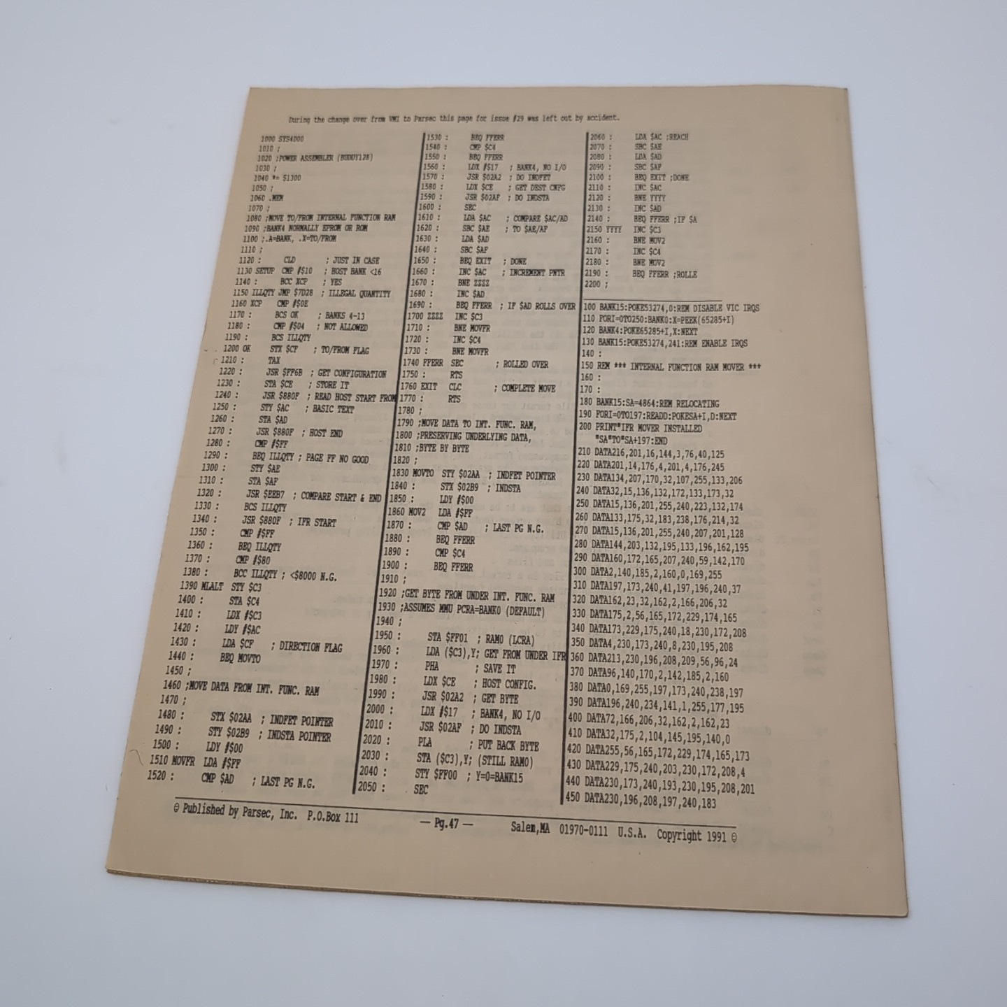 Vintage PARSEC INC. Commodore 128 C128 Catalog Mailer 1991 Retrocomputing RARE