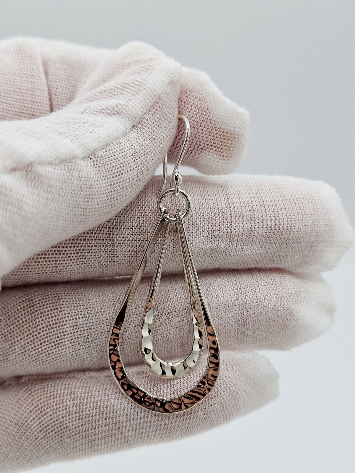 925 Sterling Silver Hammered Teardrop Dangle Earrings Statement 7.2g