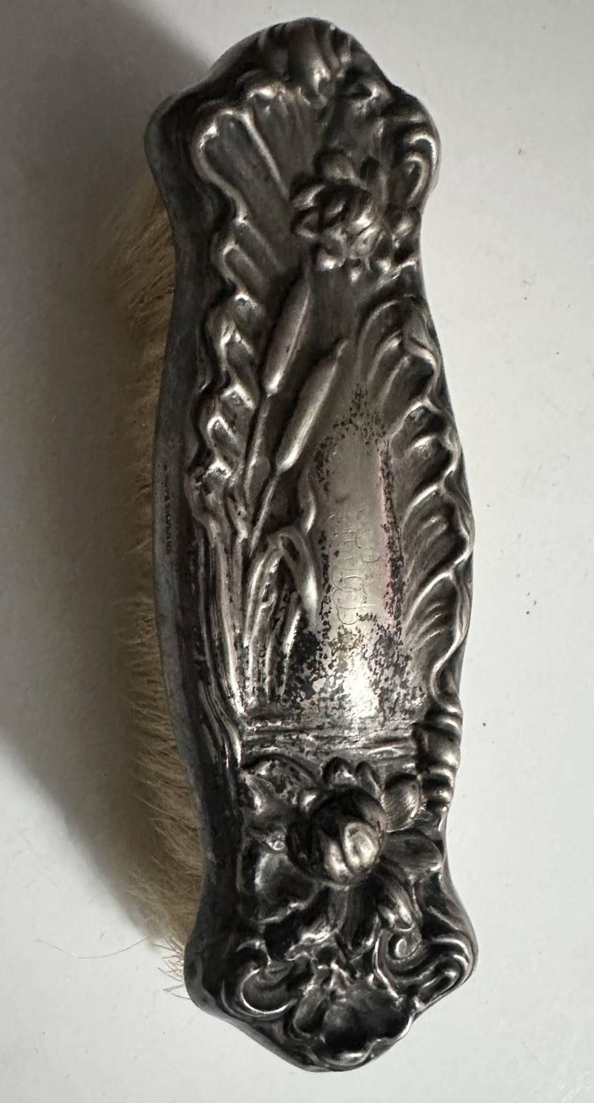 Antique Repousse Art Nouveau Shoe/Clothes Brush Hope Silver Co. Cattails Flowers
