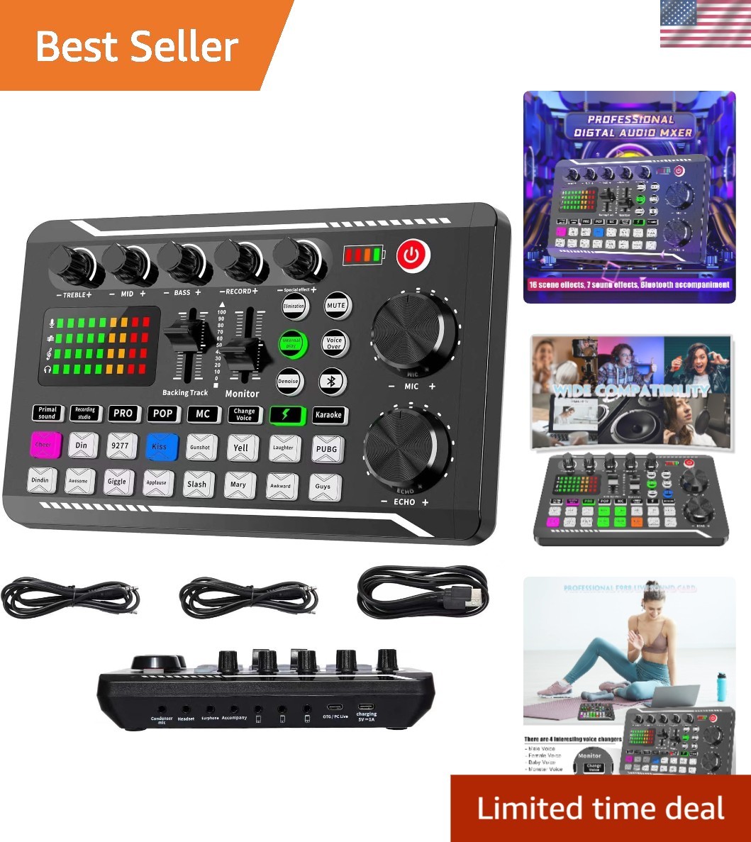 Compact Live Sound Card & DJ Mixer with Noise Reduction - Perfect for Podcasts