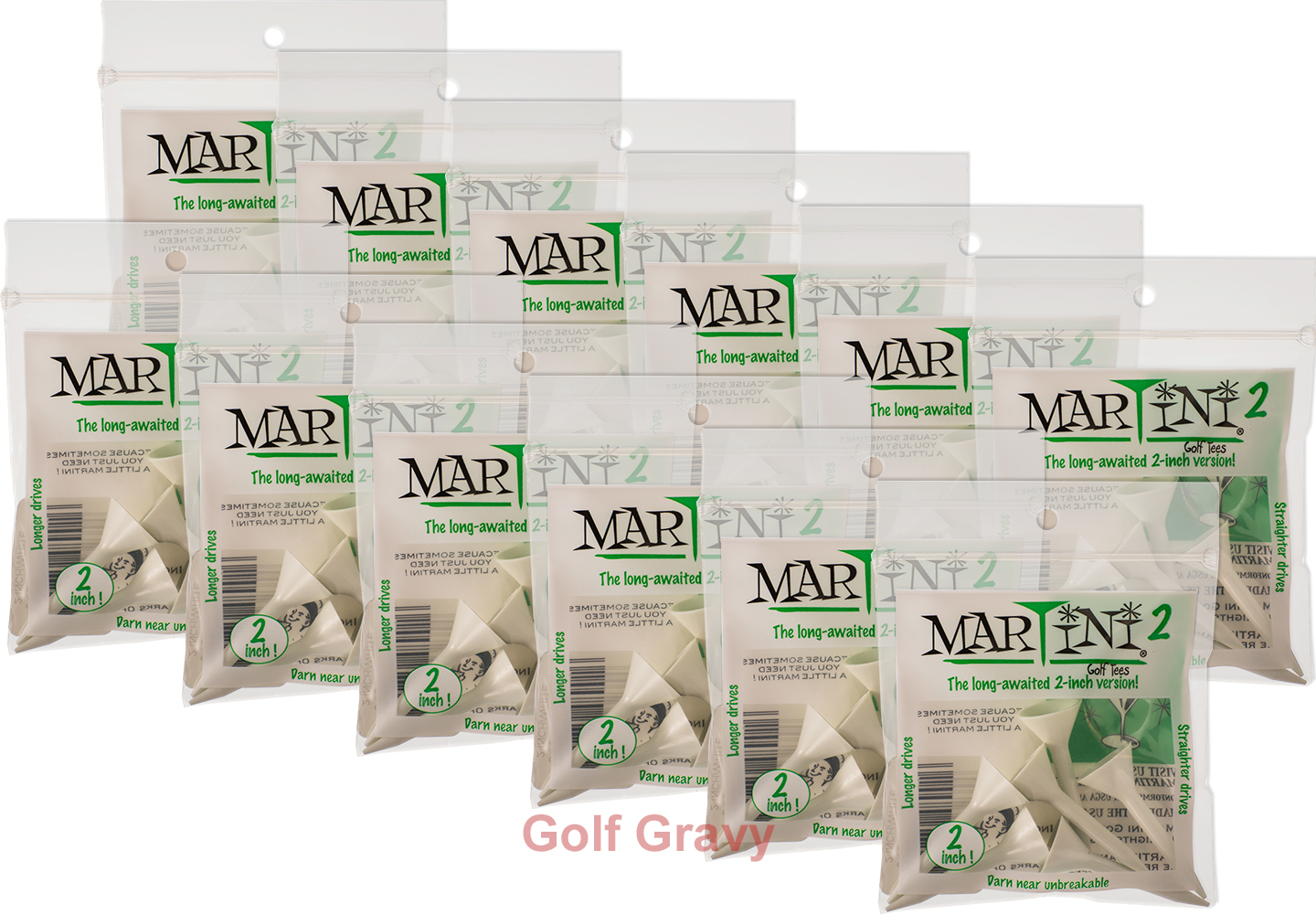 MARTINI 2 Golf Tees - 12 packs of 6 White SHORT Tees 2"