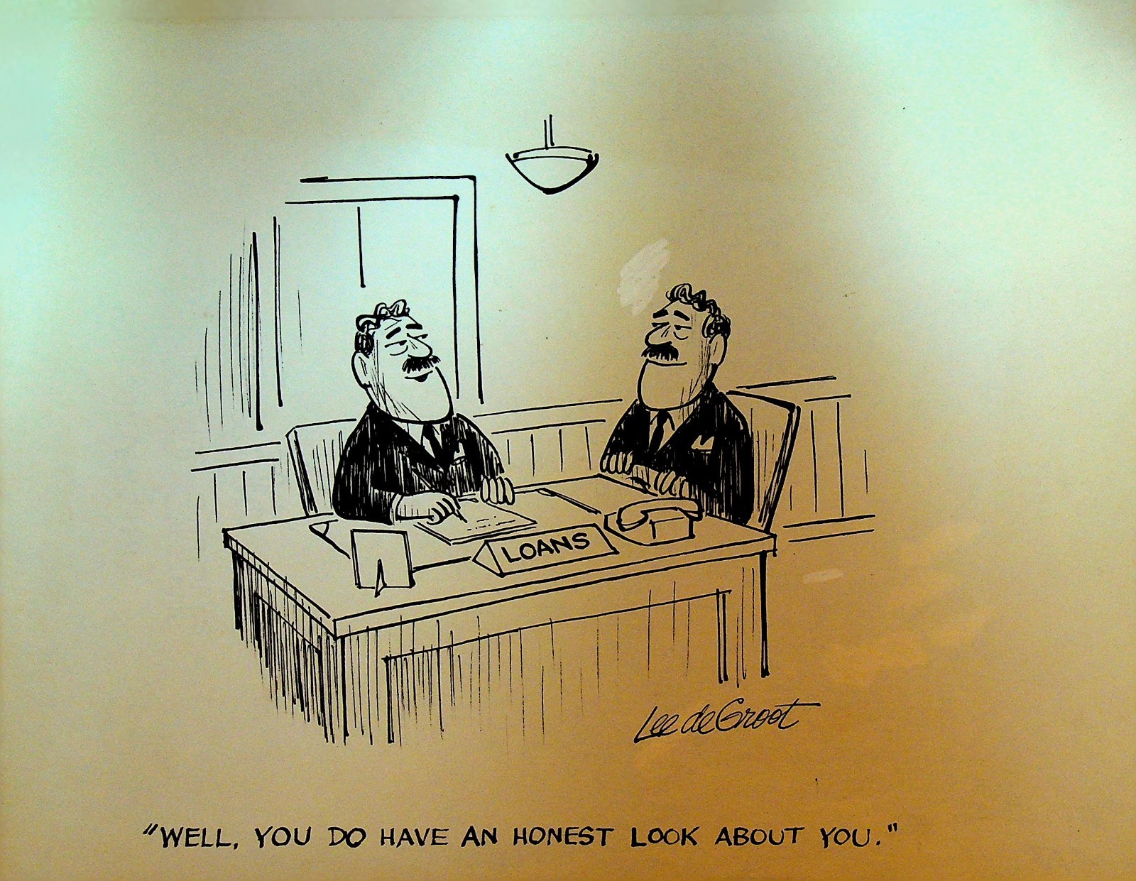 Lee DeGroot Original Art Bank Loan Officer Honest Look Twin