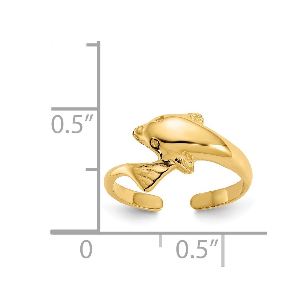 14k Yellow Gold Dolphin Shape Adjustable Toe Ring