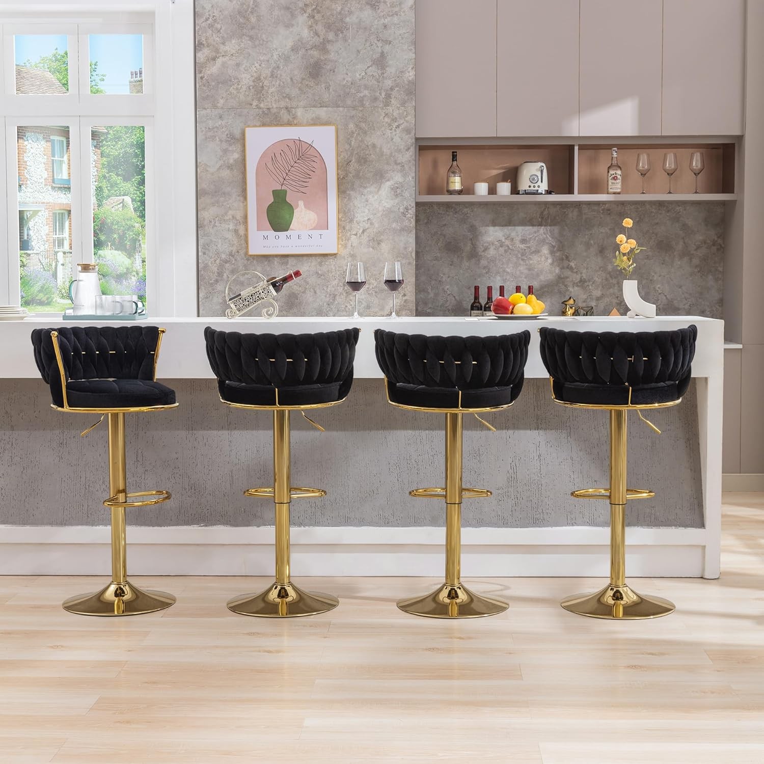 Bar Stools Set of 2 Adjustable Barstools Counter Height Stools W/ Back & Arm