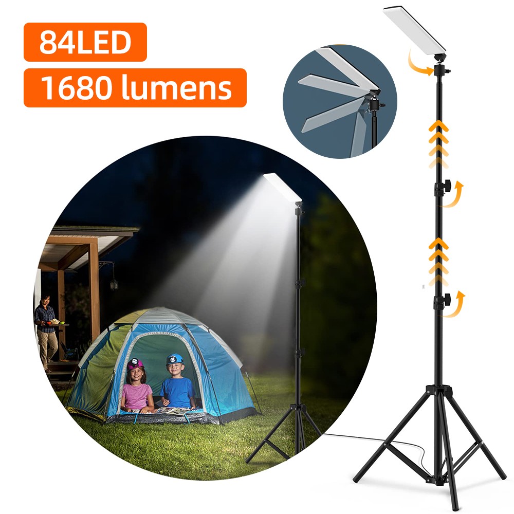 71" Telescoping Tripod Work Light 1680 Lumen Portable Camping Light LED USB Lamp