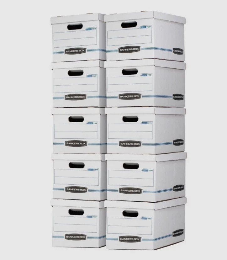 Bankers Box Basic Duty Letter/Legal File Storage Box with Lids, 10 Pack, White