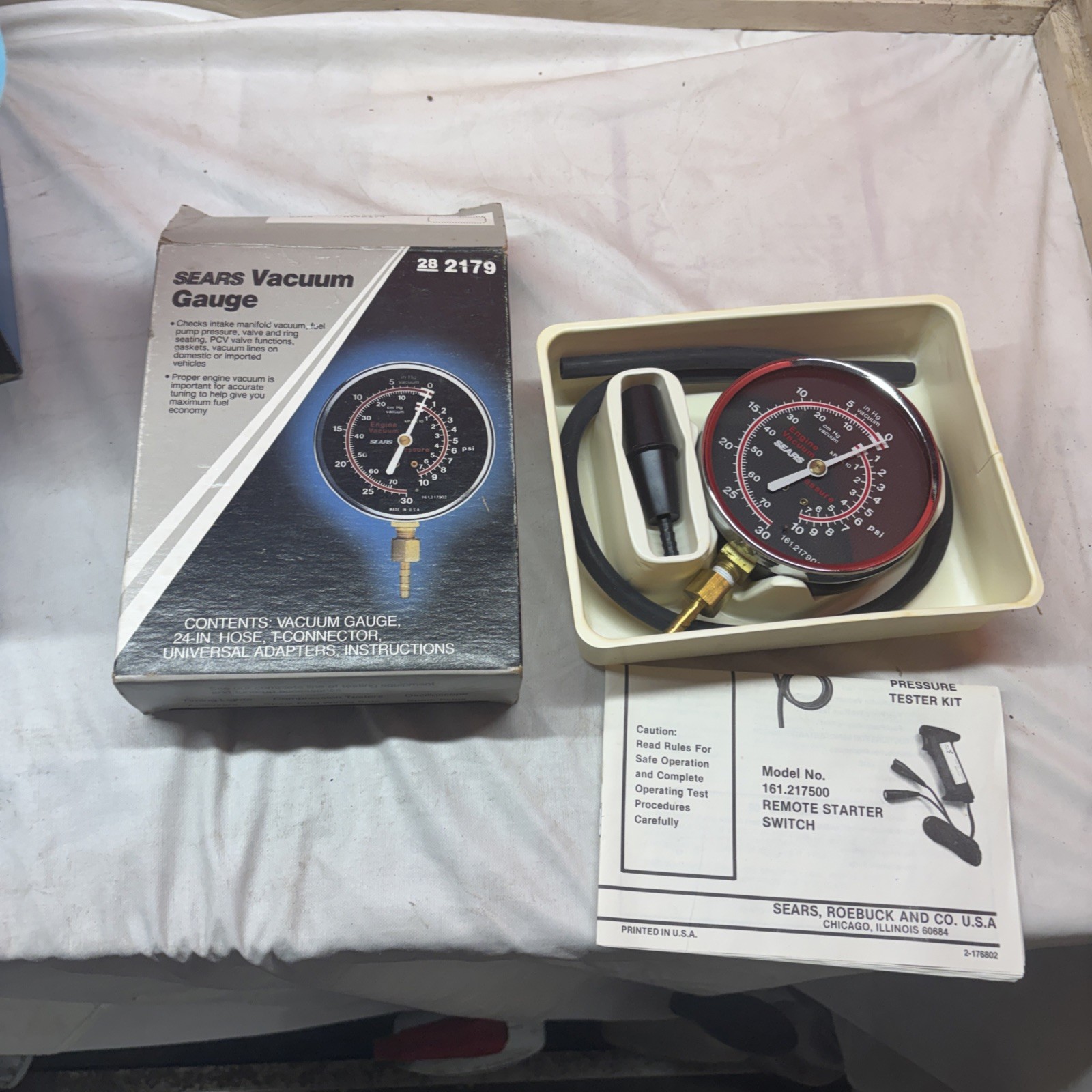 Vintage Sears Vacuum Gauge 2179 Hose & Adapters Made In USA No Instructions NOS