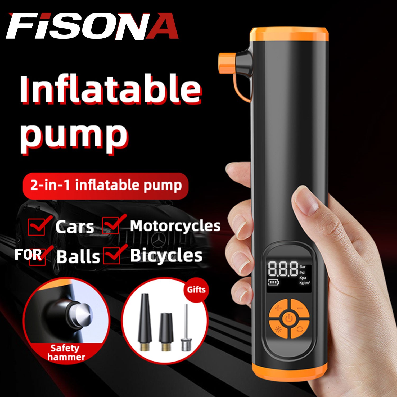 150PSI Tire Inflator Portable Air Compressor Intelligent Cordless Car Air Pump