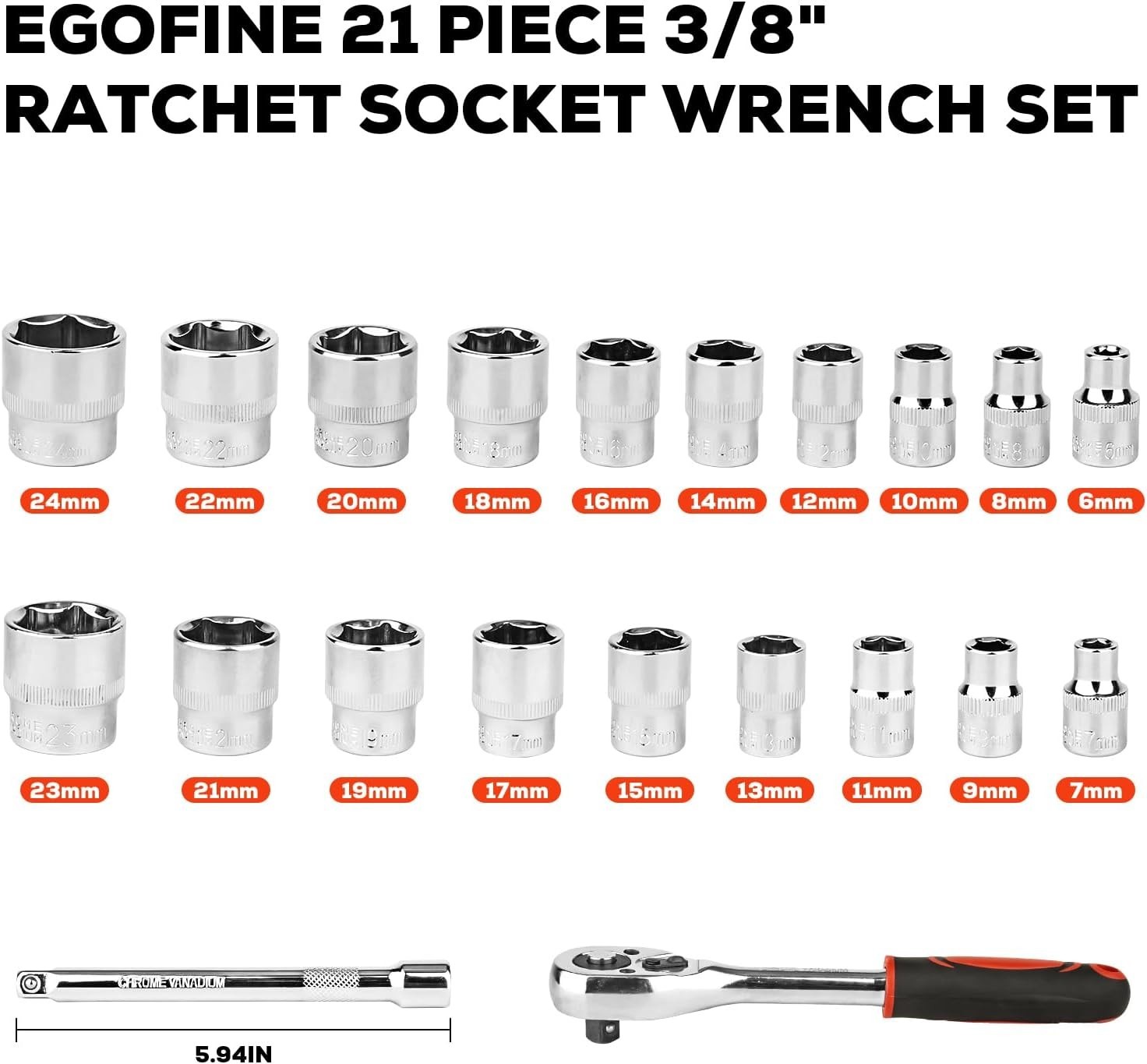 Professional 21pc Ratchet Socket Set with Quick-Release Handle and Extensions