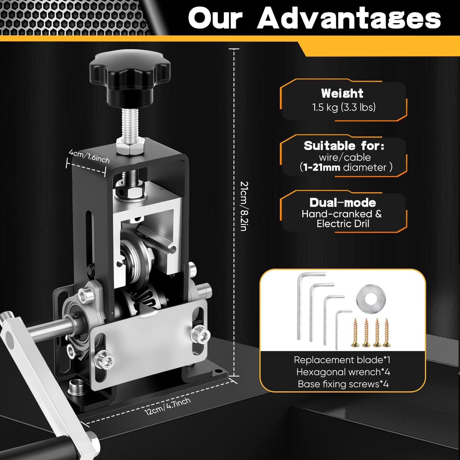 Wire Stripper Machine wire gauges 0.04’’- 1’’, Drill-Powered/Manual Dual-mode...
