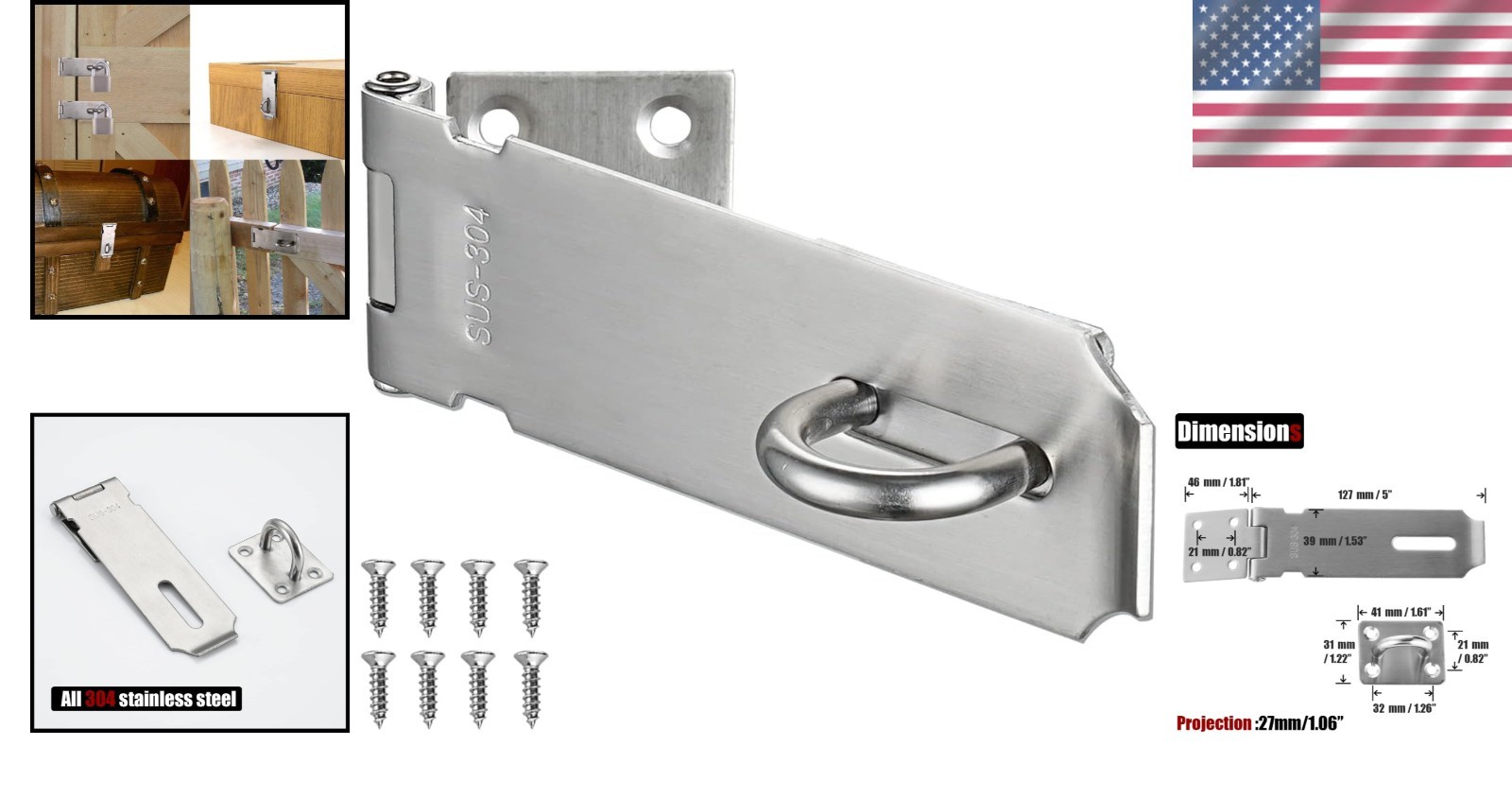 Durable 5-Inch 304 Stainless Steel Hasp Lock - Easy to Install Security Solution