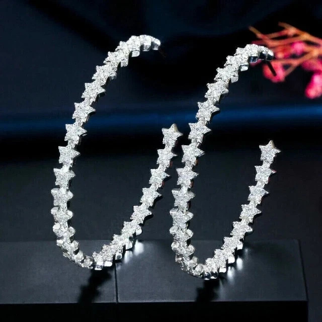 3Ct Lab Created Round Diamond Women Wedding Hoop Earring 14K White Gold Plated