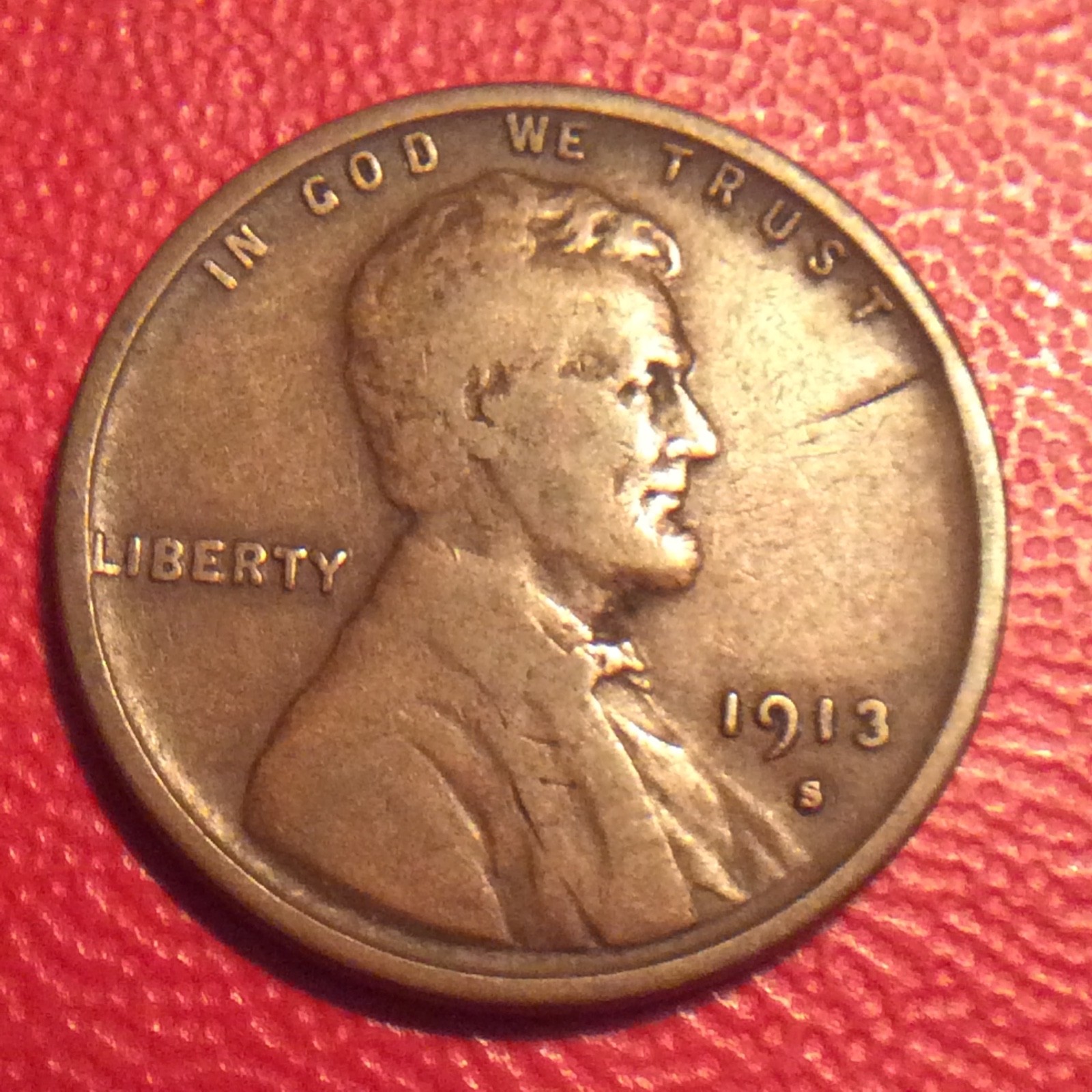 1913-S LINCOLN CENT  I-711 FREE SHIPPING  SCRATCH OBVERSE-DING REVERSE