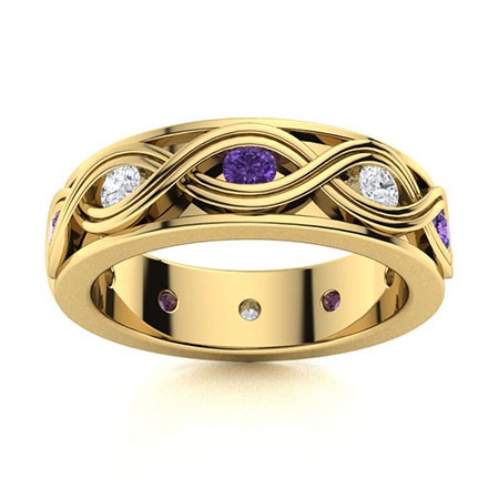 925 Silver Gold Plated 2mm Round Amethyst Infinity Ring Woven Eternity Band Wide