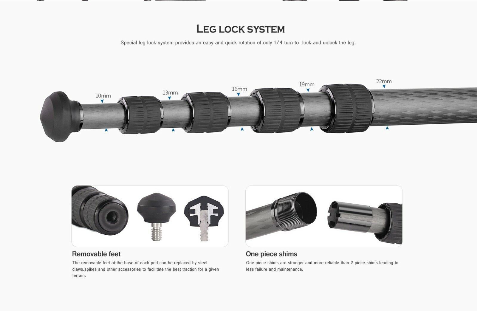 Leofoto LS-225C + LH25 + DC-222C Professional Carbon Fiber Tripod Set