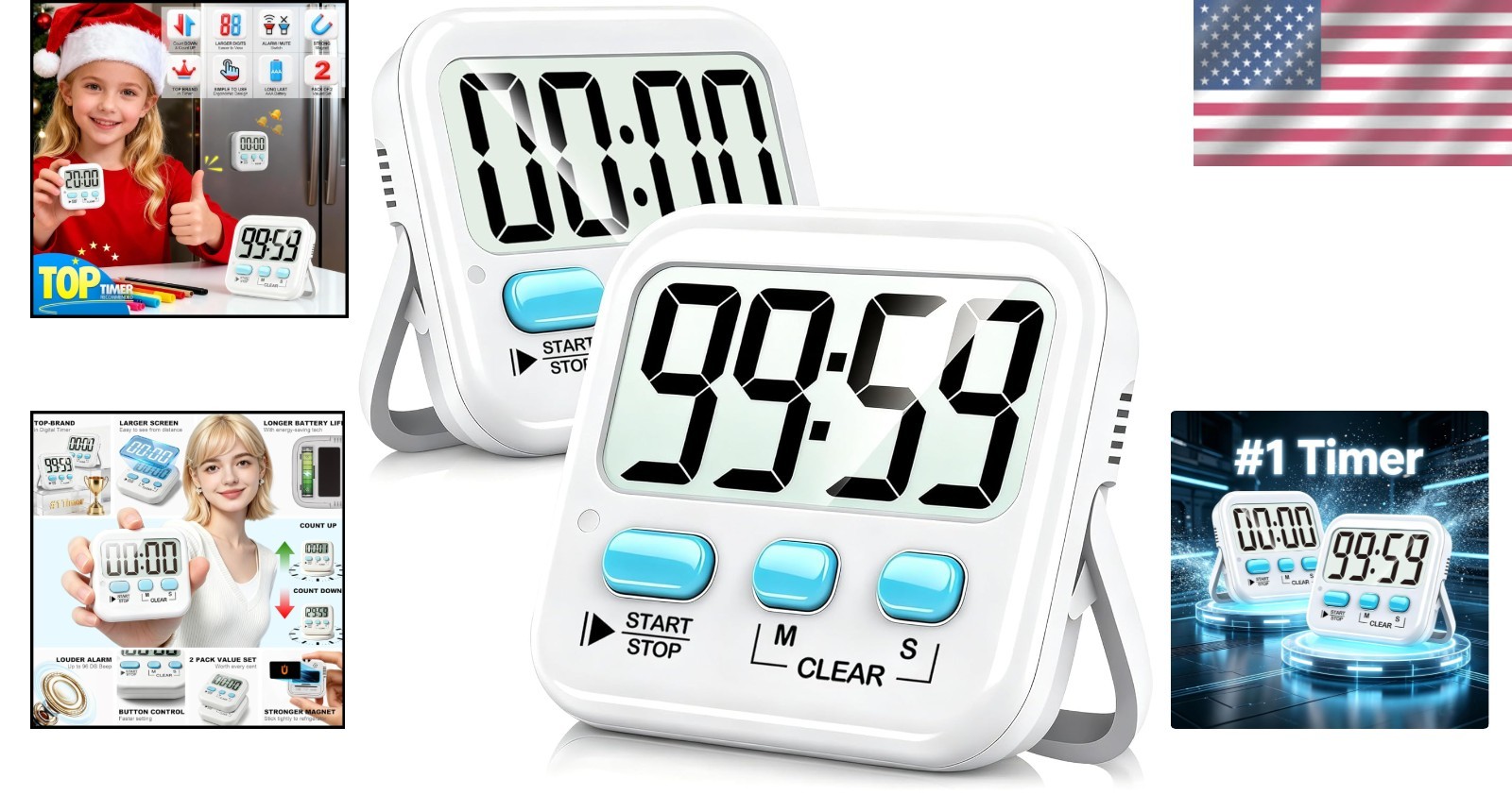 Durable Digital Kitchen Timers for Cooking & Homework – 2 Pack with Loud Alerts