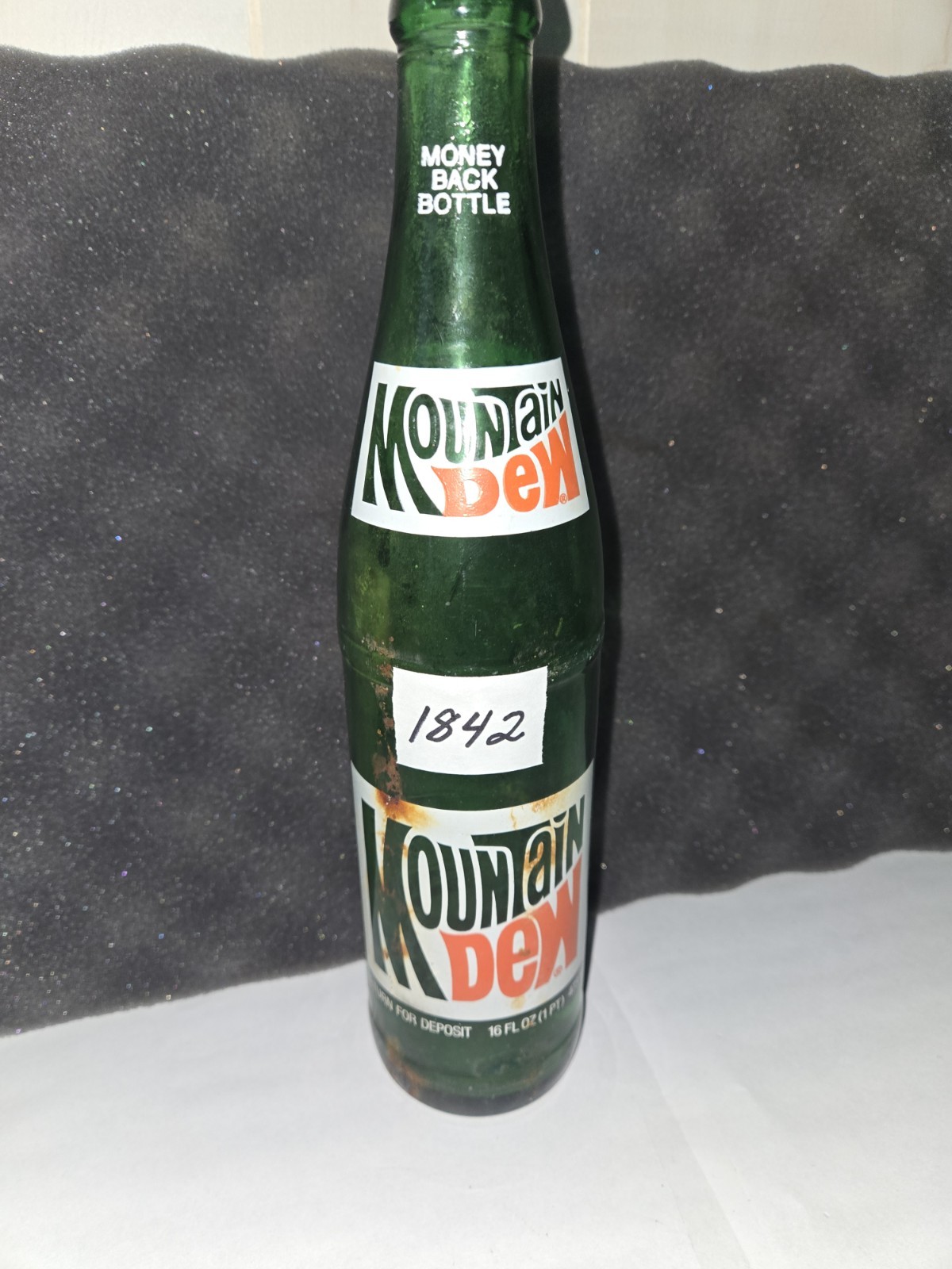Vintage Green Glass Mountain Dew Soda Pop Bottle 16 oz